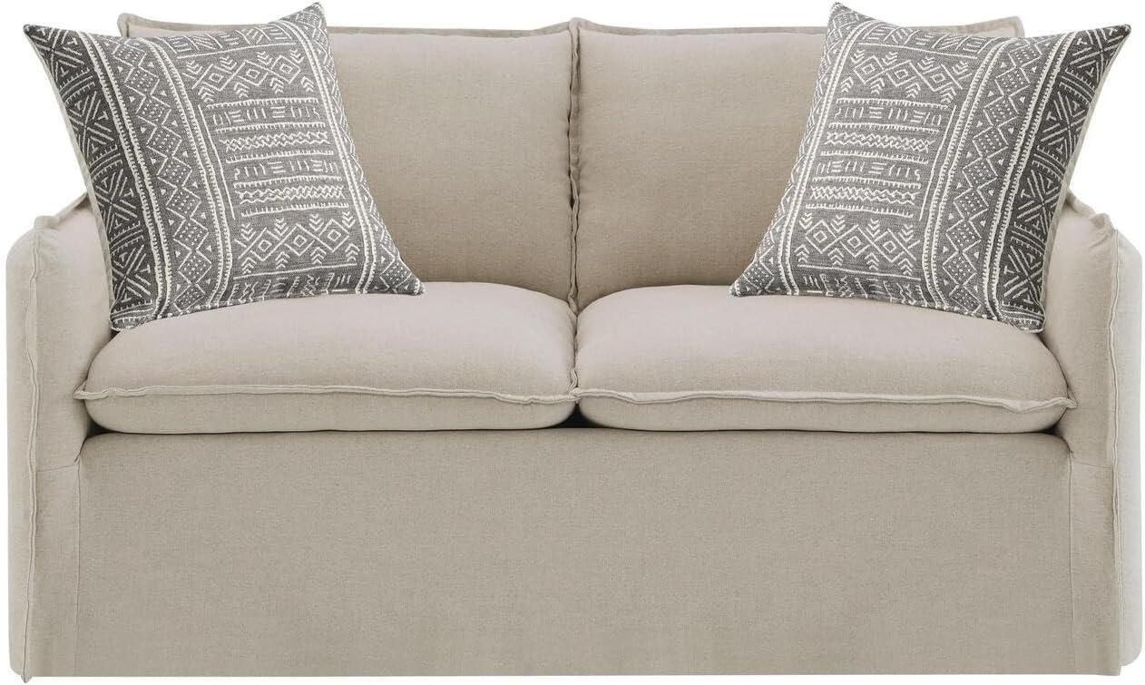 ACME Upendo Contemporary Linen Fabric Loveseat with 2 Pillows in Beige