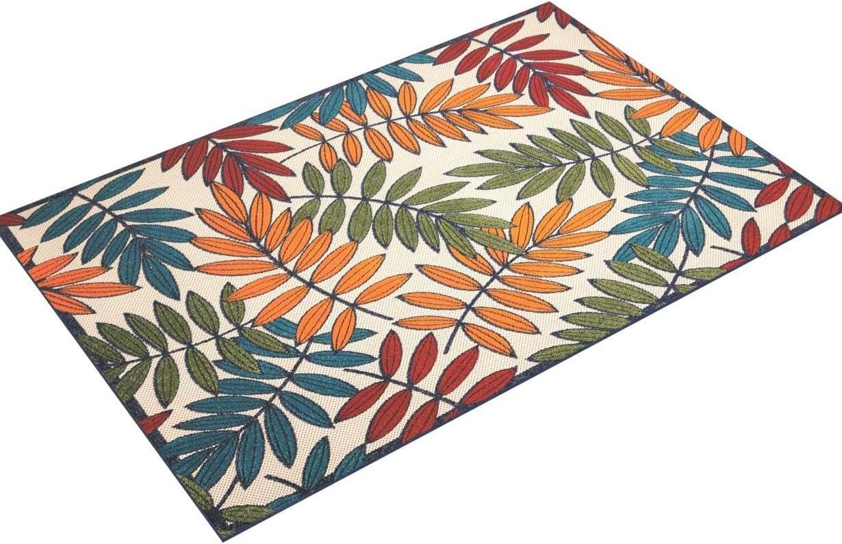 Nourison Aloha Floral Leaf Flatweave High-Low Indoor Outdoor Area Rug Multicolor 5'3" x 7'5"