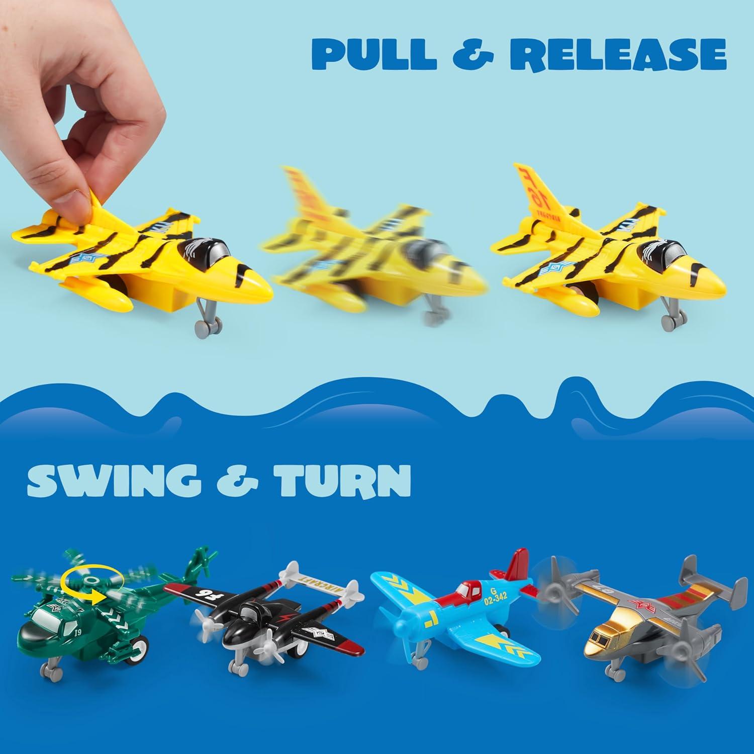 SYNCFUN 16 Pcs Pull Back Airplane Toys, Boys Plane Playset, Aircraft Incl Helicopter Toys, Fighter Jet Toys, Bomber Biplane Toy, Gifts for Toddler s