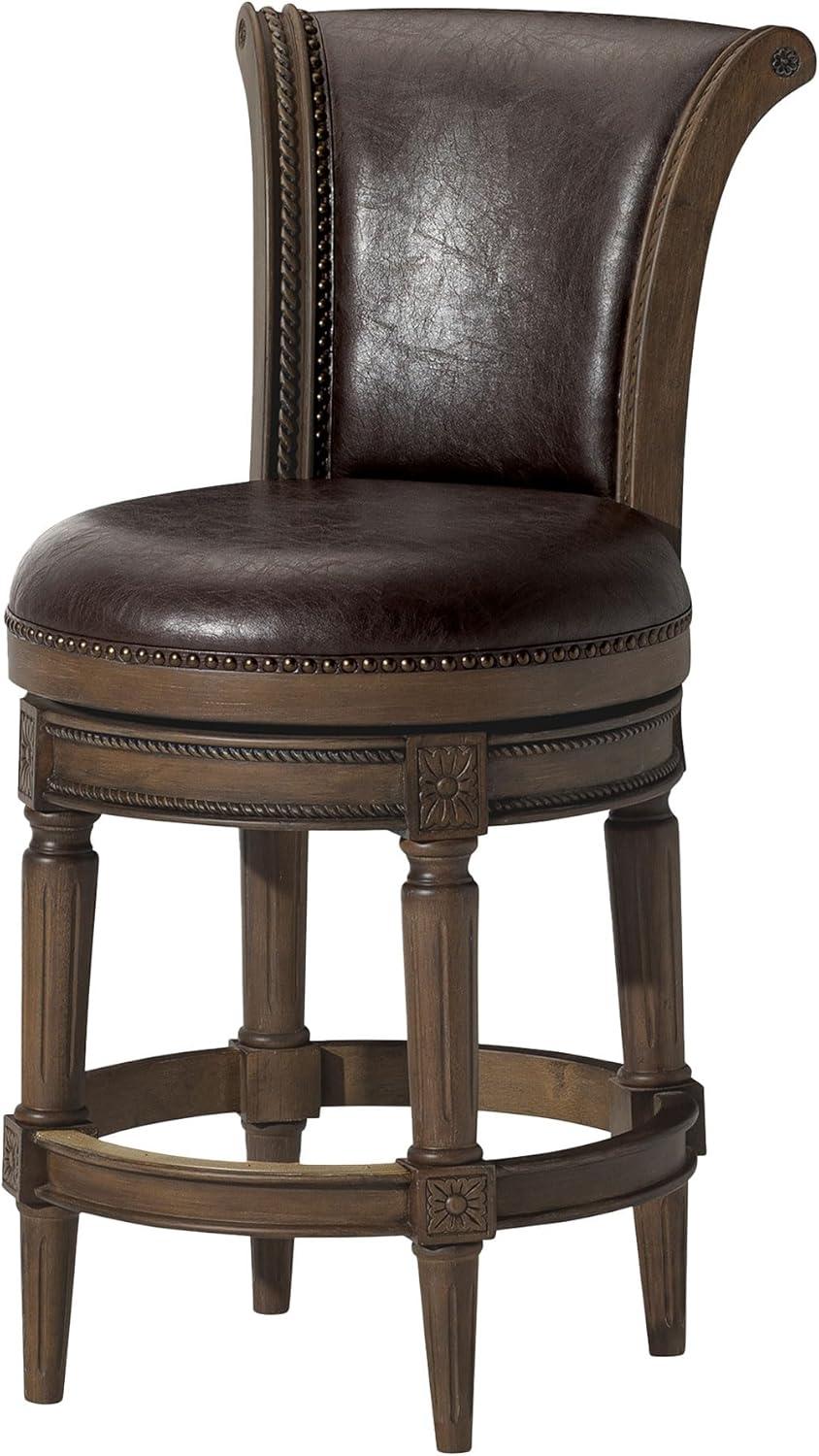 Maven Lane Pullman Wooden Swivel Kitchen Stool with Vegan Leather Upholstery