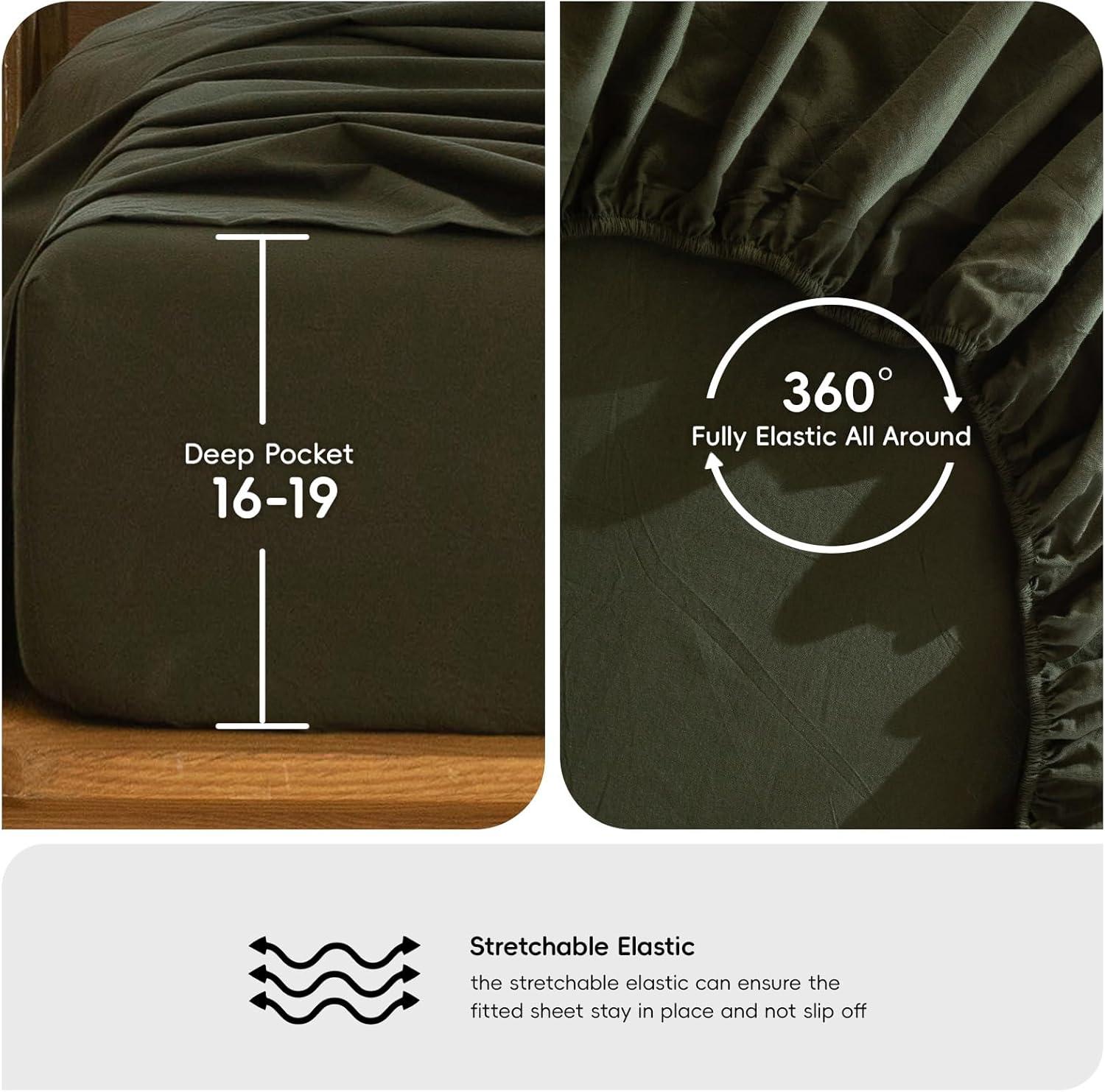 MOOMEE 100% Washed Cotton Linen Like Textured Duvet Cover Set