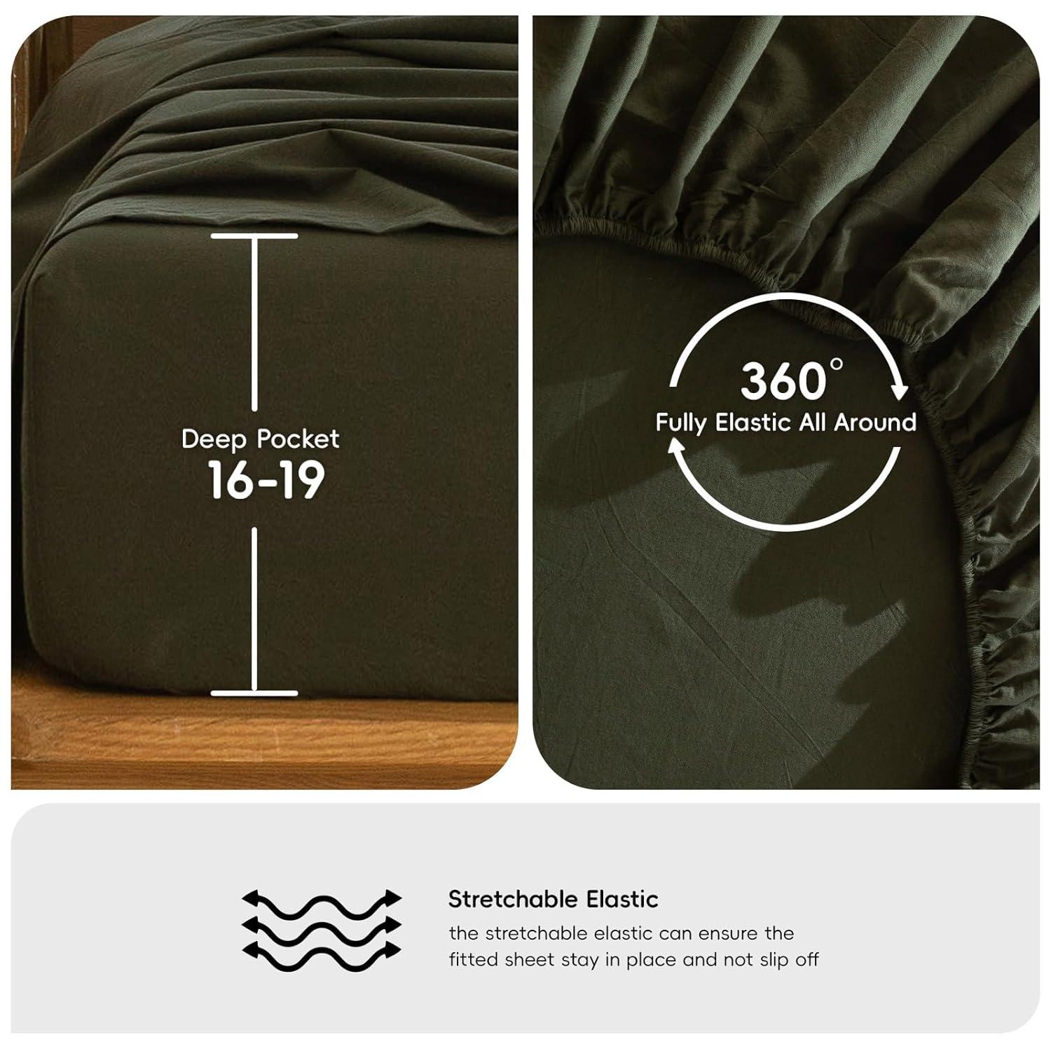 MOOMEE 100% Washed Cotton Linen Like Textured Duvet Cover Set