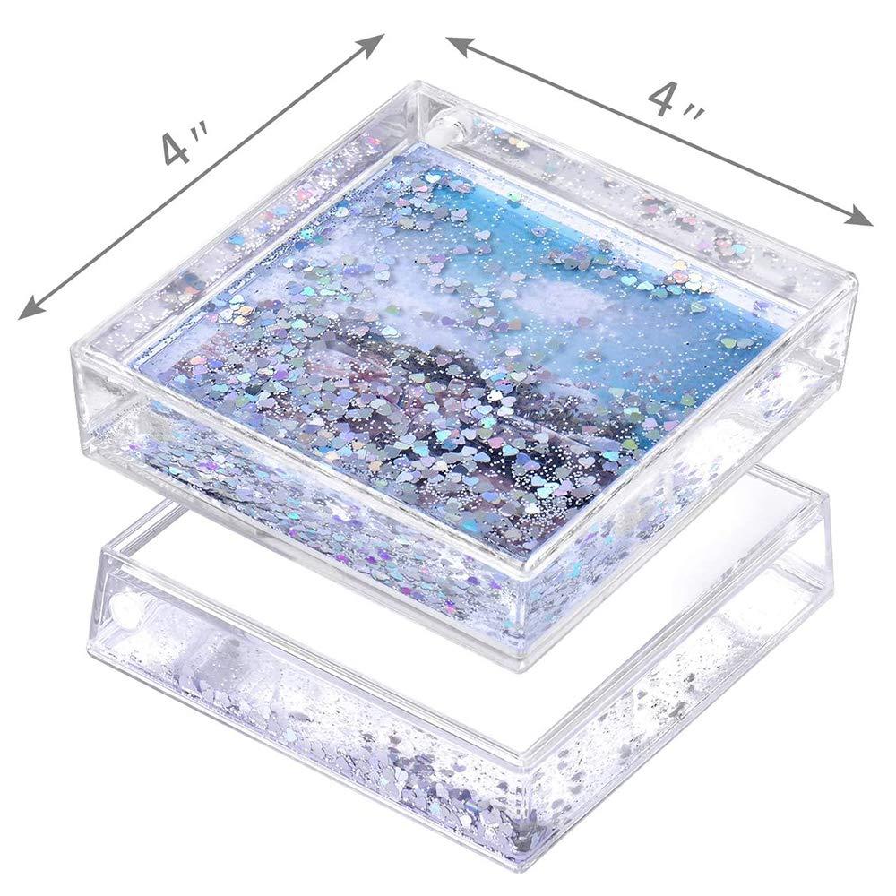 4x4 Glitter Picture Frame Cute Liquid Acrylic Photo Frames for Family Friends Couples Gifts, Mount for 4x4 inch (10x10 cm) Picture