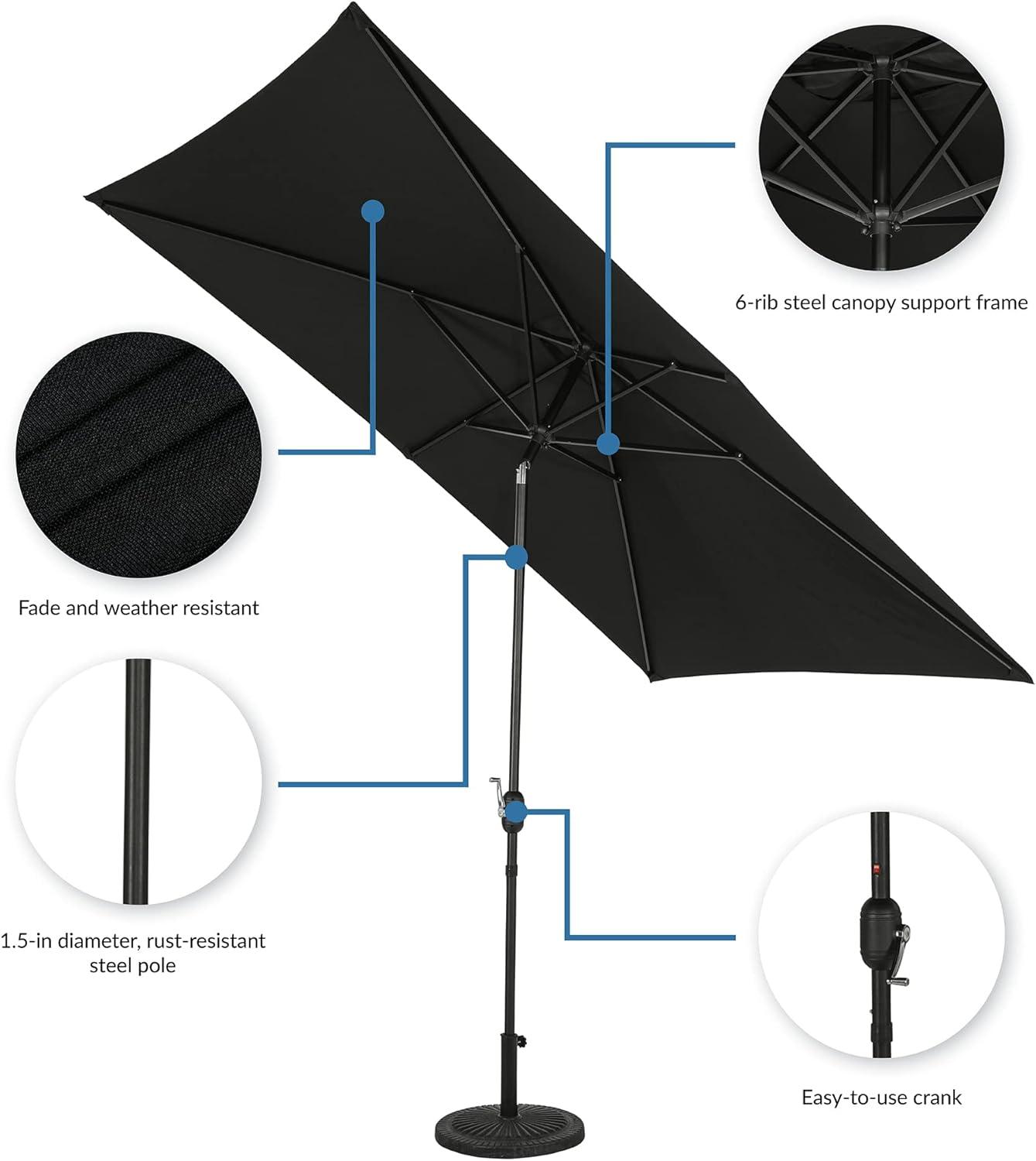 Island Umbrella 10' x 6.5' Rectangular Bimini Market Patio Umbrella Black: Weather-Resistant, Steel Frame, Crank Handle