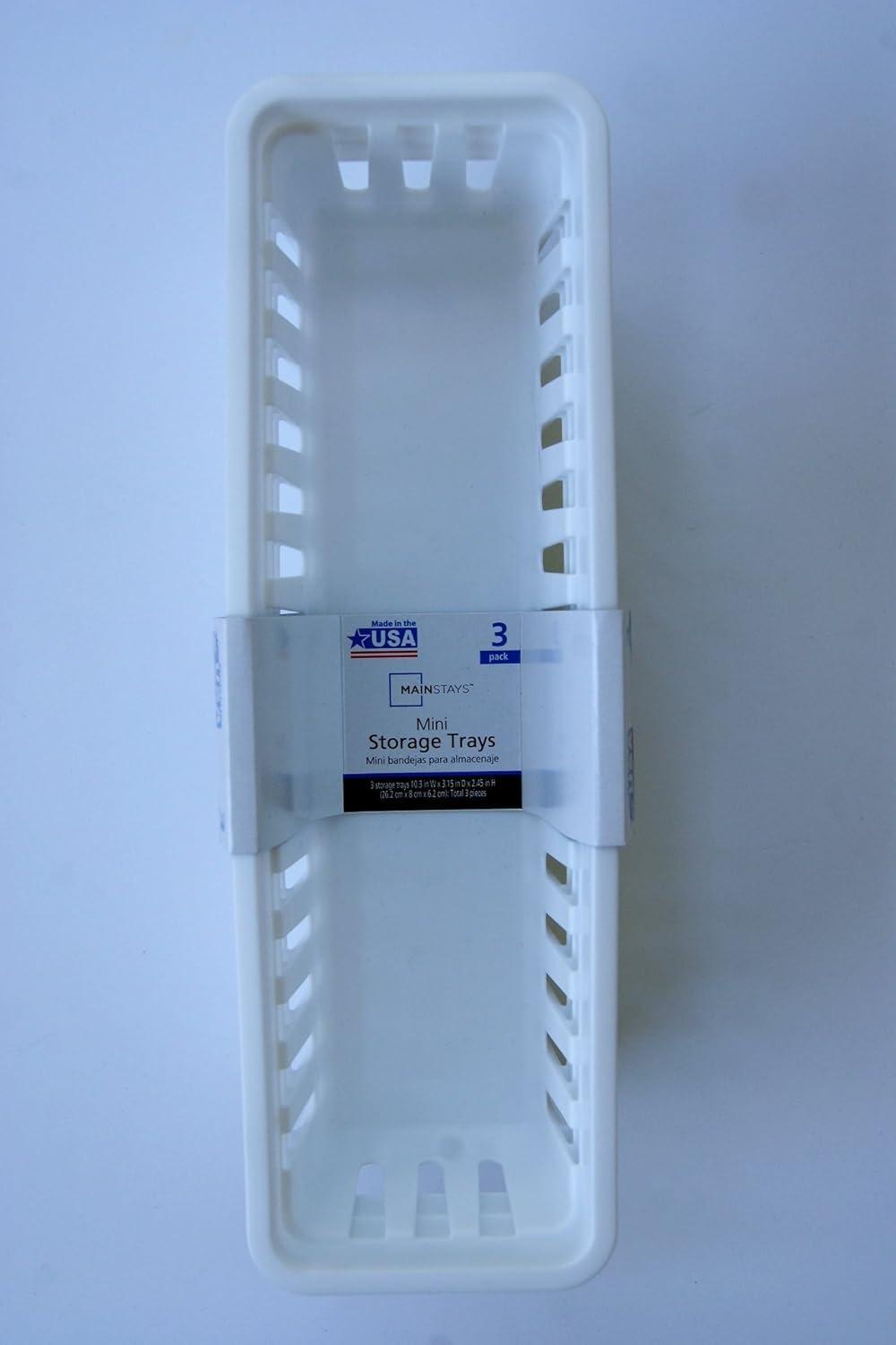 Slim Plastic Storage Trays Baskets in White- Set of 3