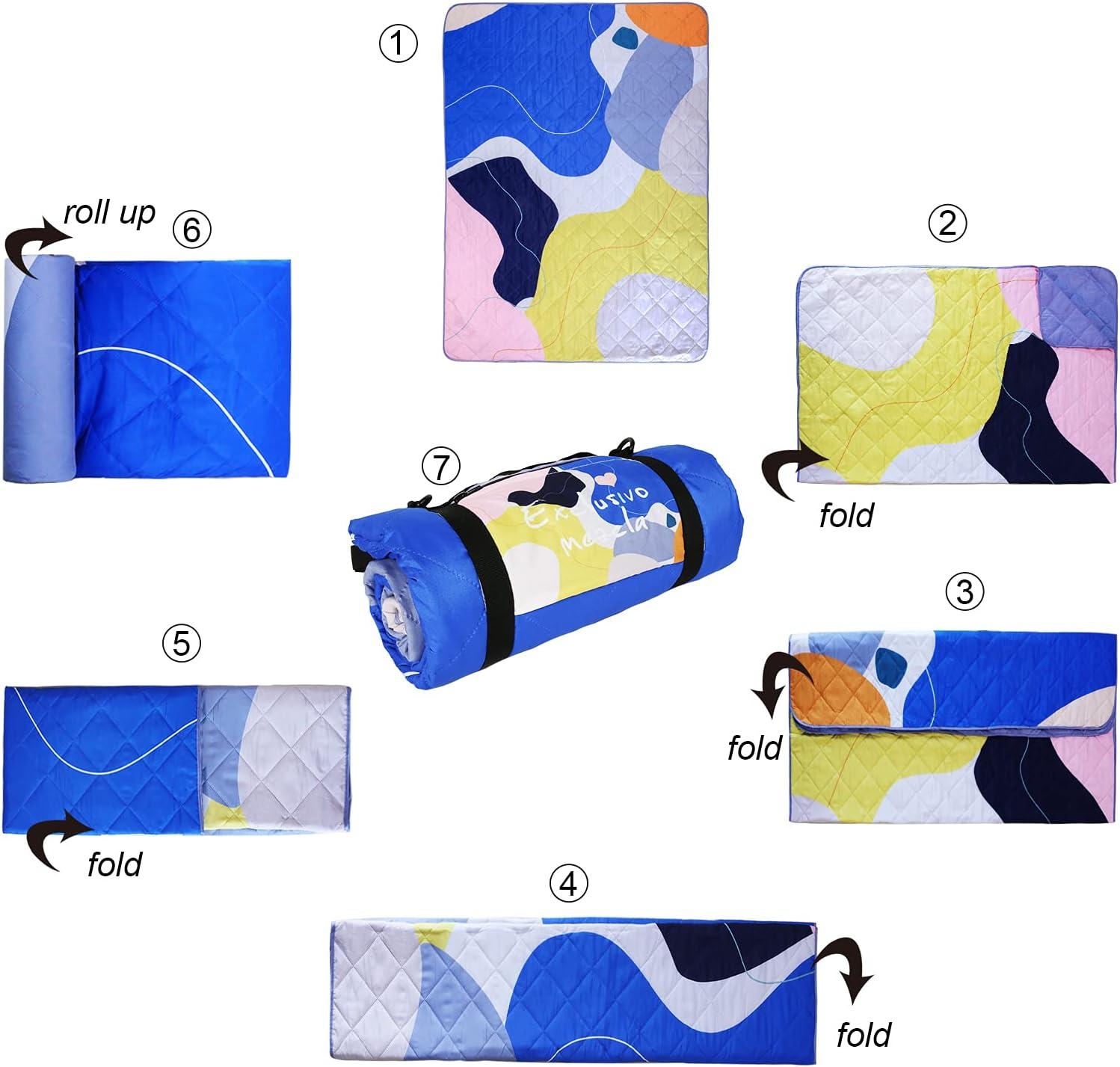 Exclusivo Mezcla Waterproof Picnic Blankets 3-Layer 60x80 Inches Large Sandproof Beach Blanket Foldable Outdoor Blanket for Camping on Grass Picnic Mat, Abstract Yellow