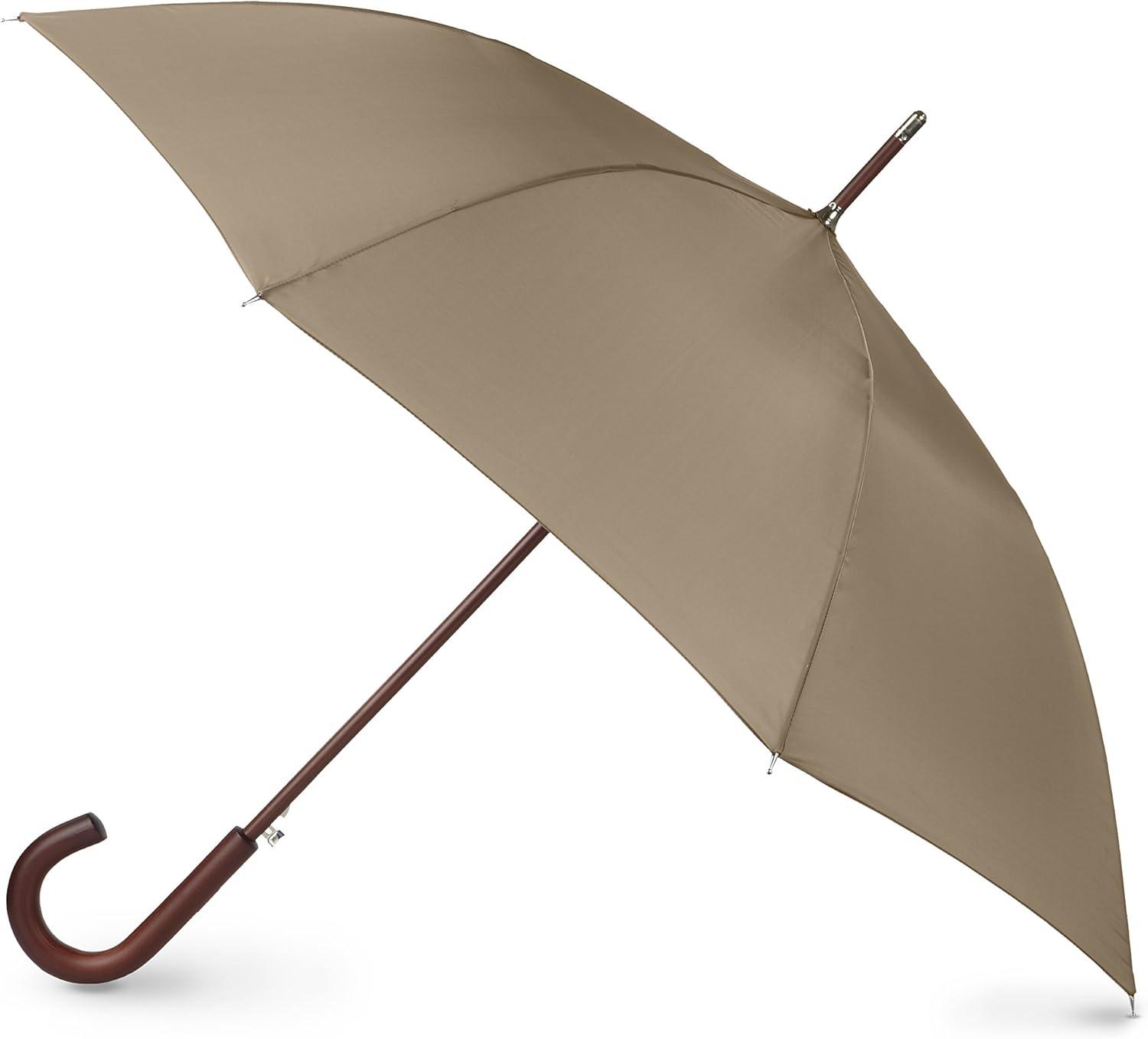 totes Auto Open Wooden Stick Umbrella, British Tan, One Size