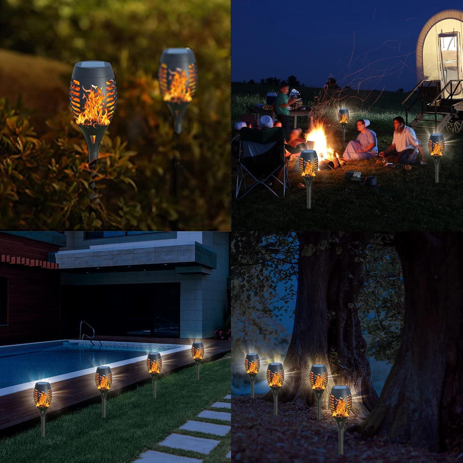 Black Solar LED Tiki Torches with Flickering Flame, 4-Pack