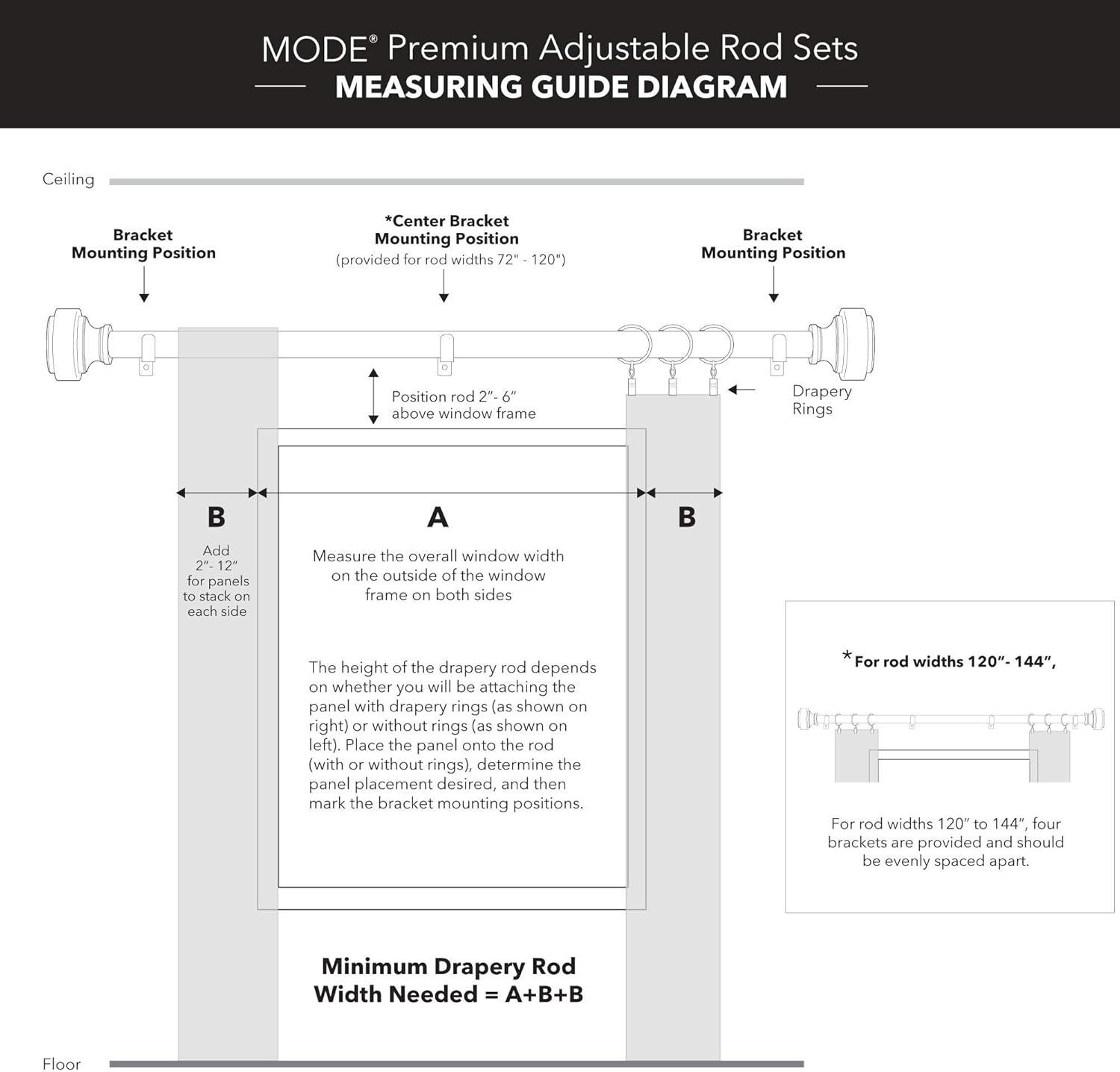 MODE Mode Premium Collection 1 1/8 in Diameter Curtain Rod, Cylinder Finials and Steel Wall Mounted Adjustable Rod