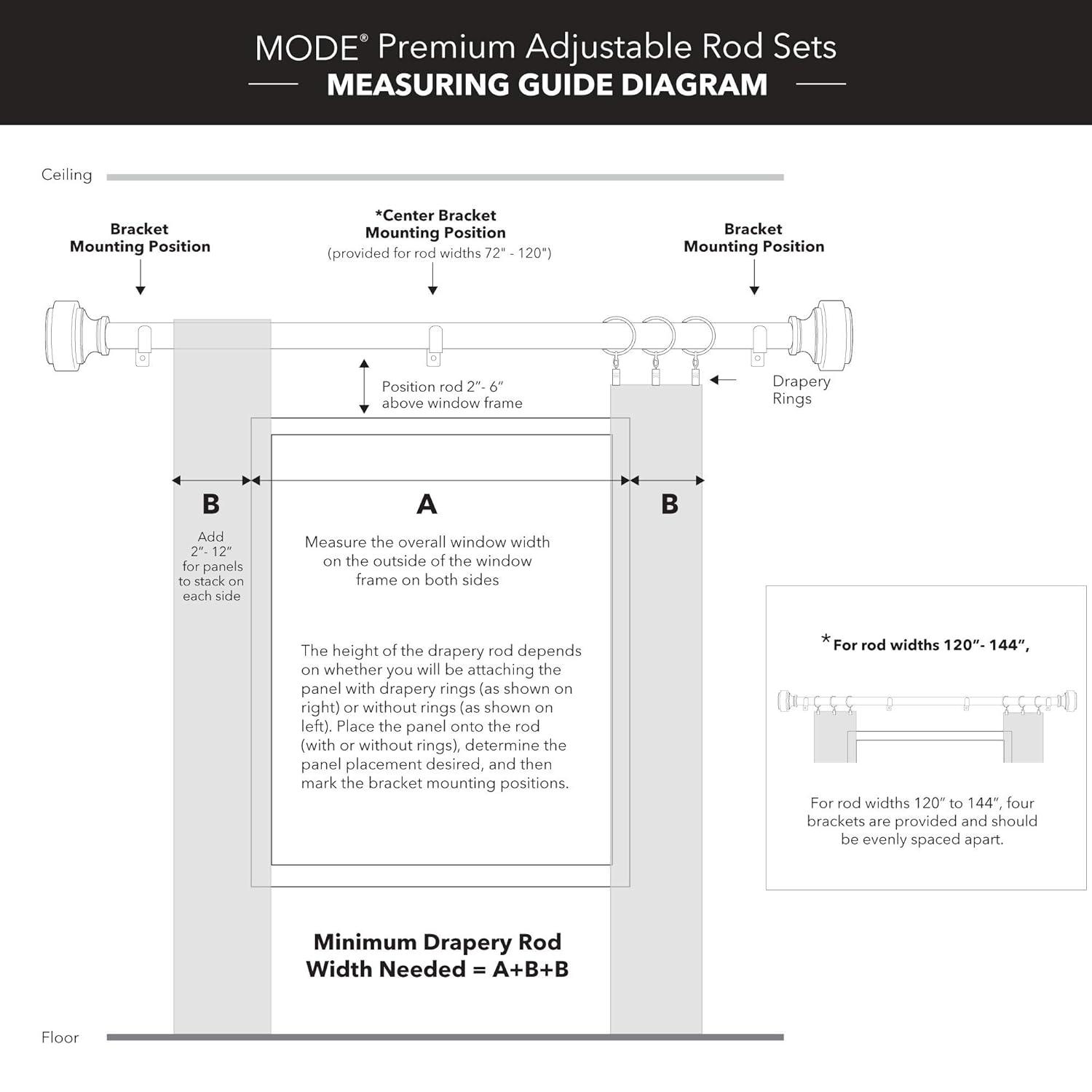 MODE Mode Premium Collection 1 1/8 in Diameter Curtain Rod, Cylinder Finials and Steel Wall Mounted Adjustable Rod