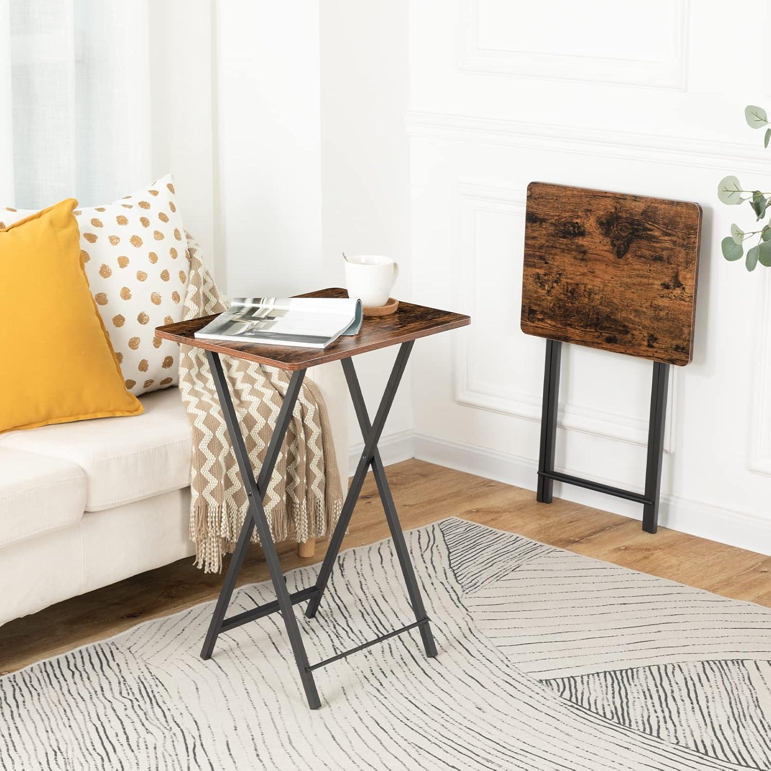 Rustic Brown and Black Folding TV Tray Table with Metal Frame