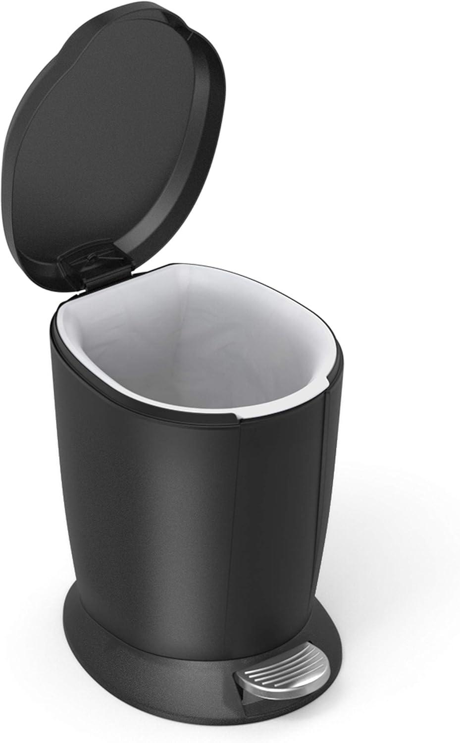 simplehuman 6 Liter / 1.6 Gallon Small Compact Round Bathroom Step Trash Can, Plastic