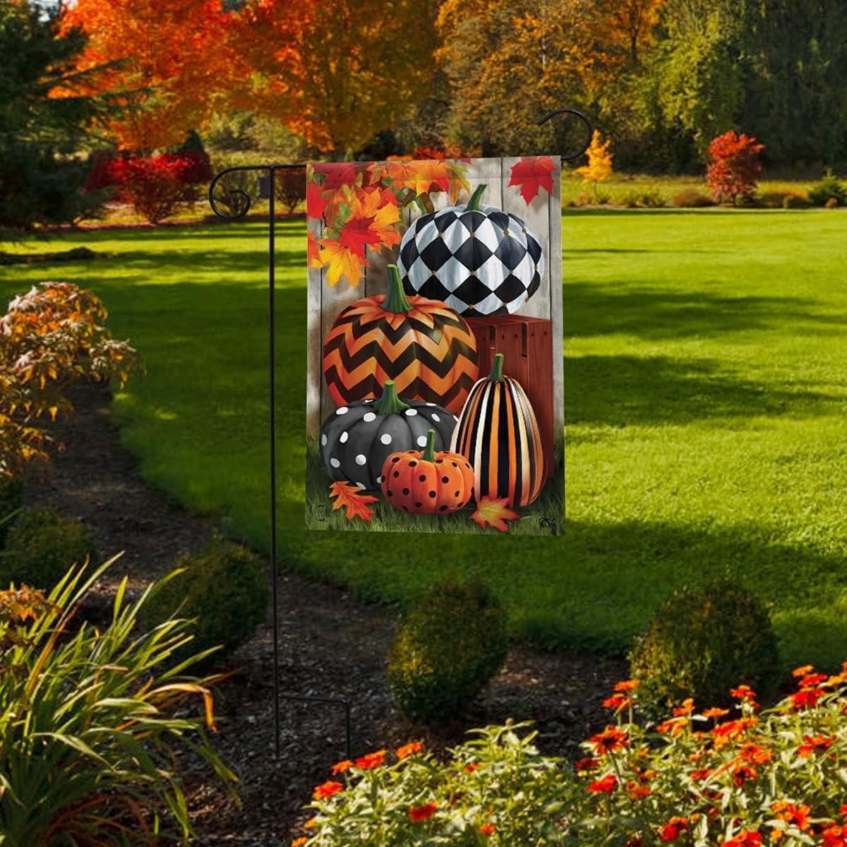 Patterned Pumpkins Autumn Garden Flag Fall Leaves 18" x 12.5" Briarwood Lane