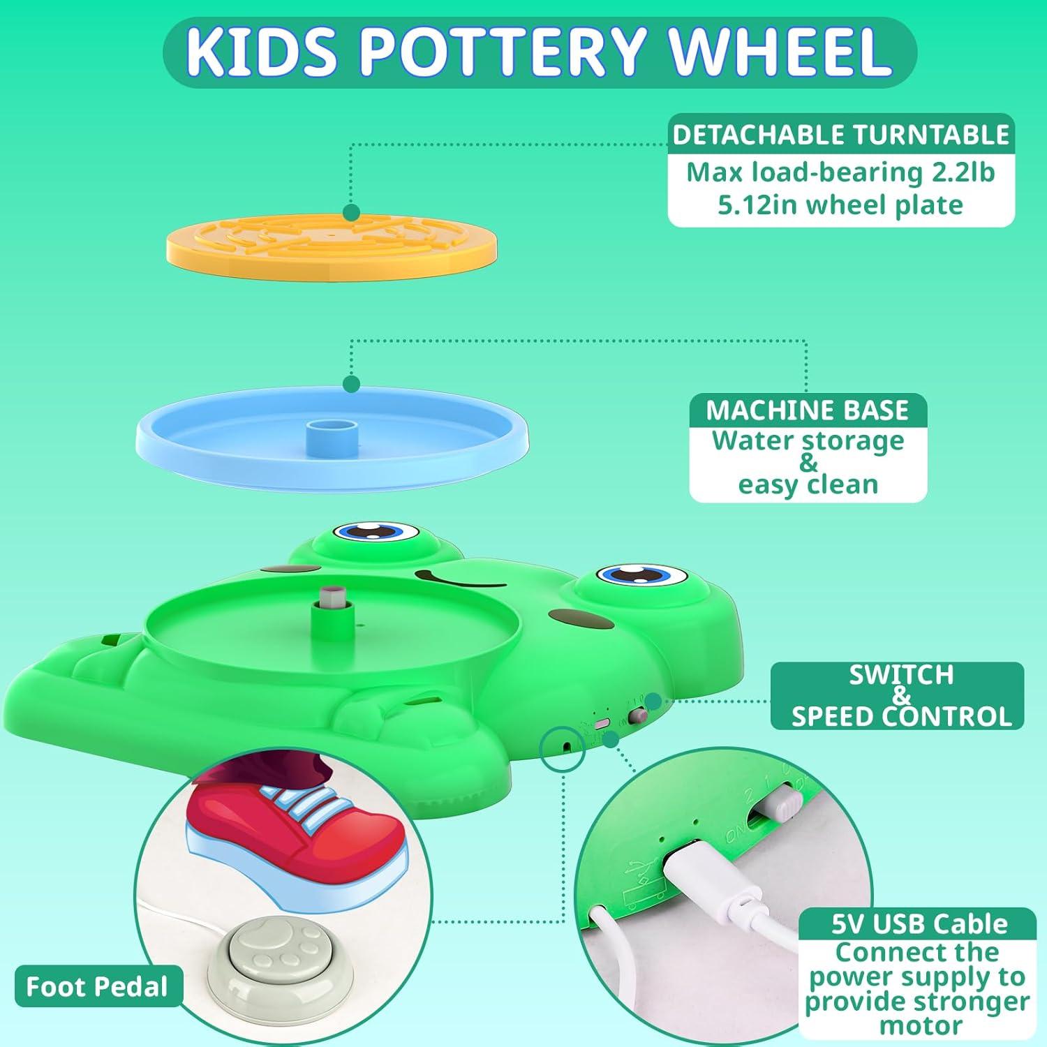 Pottery Wheel for Kids - Complete Pottery Painting Kit Arts and Crafts for Kids Ages 8-12 with 3 Pack Air Dry Clay Art Supplies Toys for Girls Boy Birthday Gift for 6 7 8 9 10 11 12+