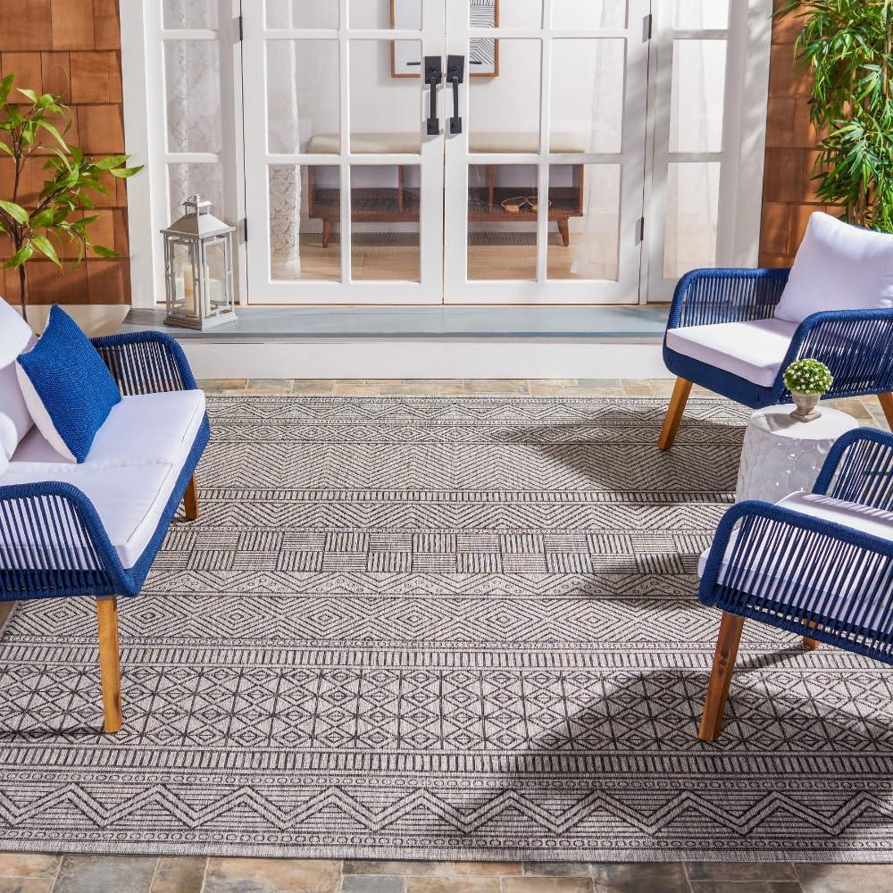 SAFAVIEH Courtyard Altan Geometric Indoor/Outdoor Area Rug, 9' x 12', Black/Grey