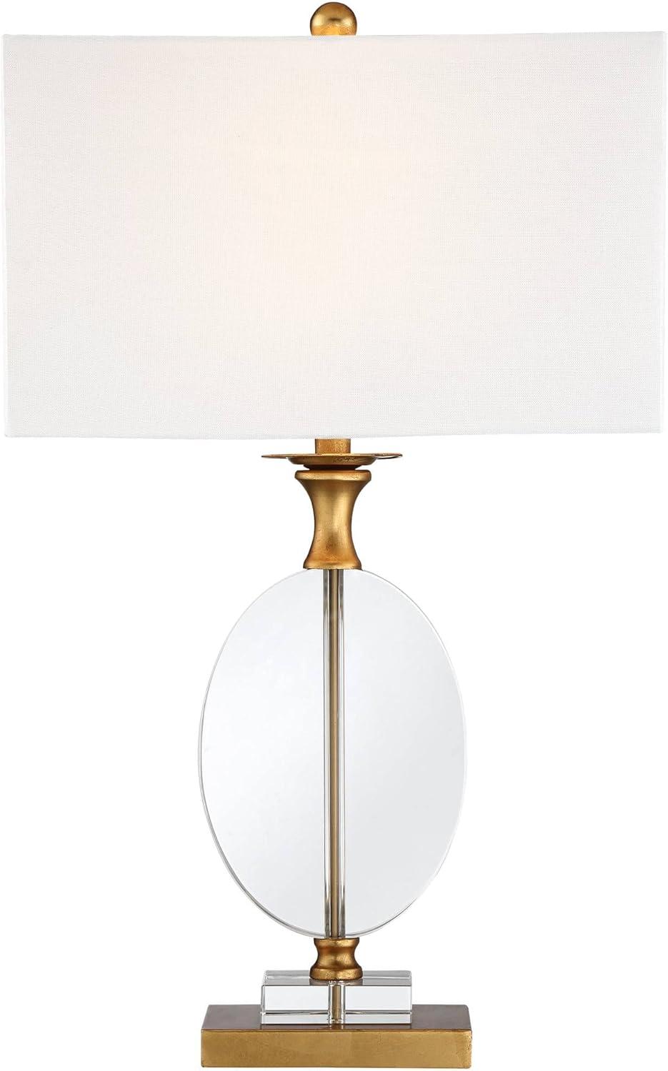 Vienna Full Spectrum Valerie Modern Table Lamp 28" Tall Gold Clear Crystal Glass White Rectangular Shade for Bedroom Living Room Bedside Nightstand