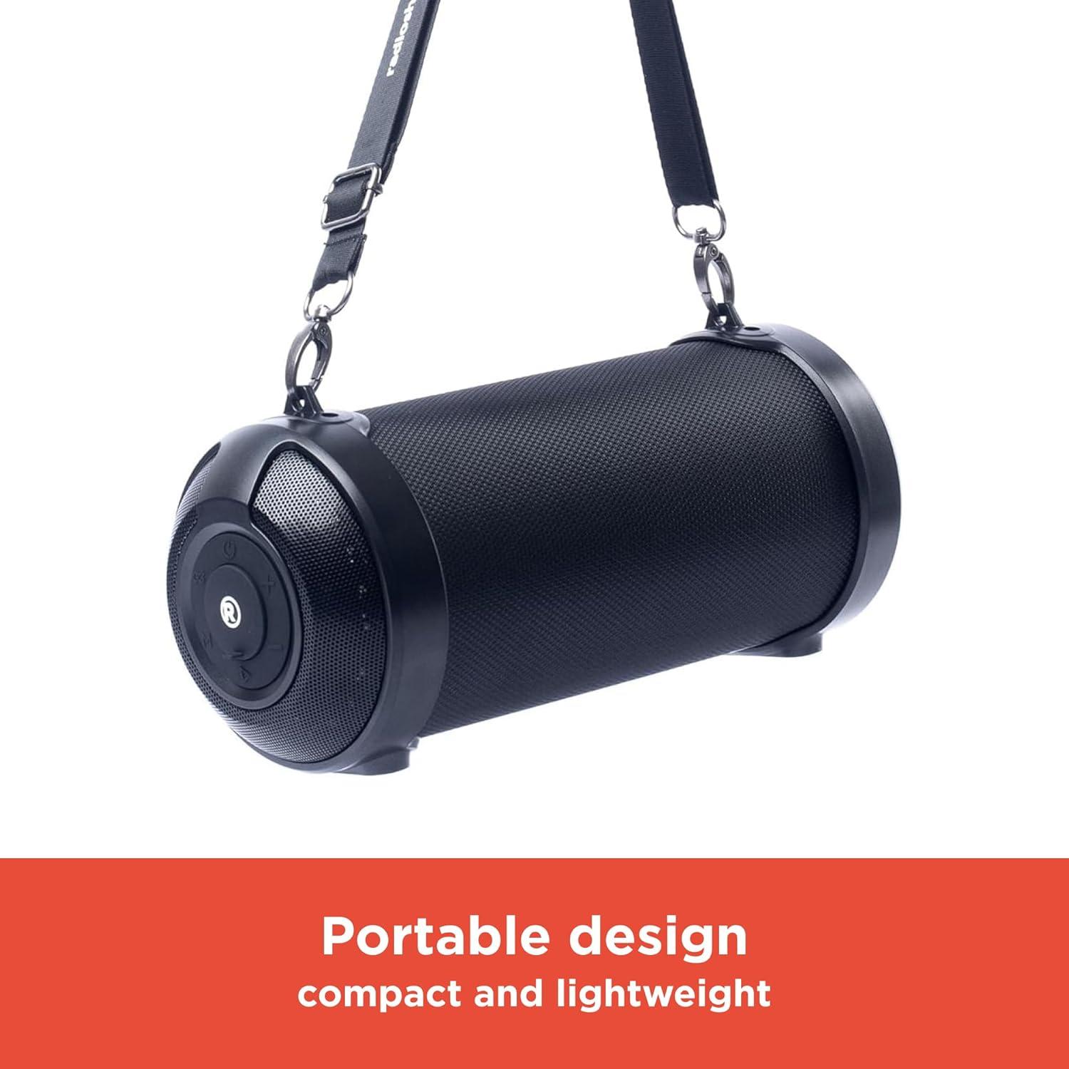 Black Portable Bluetooth Outdoor Speaker with Carrying Strap