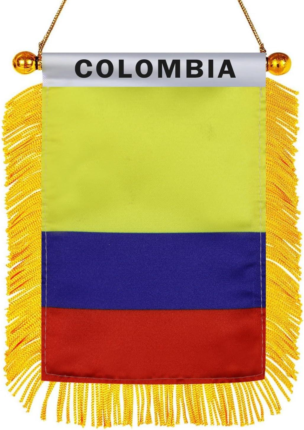 Colombian 4x6 Inch Fringed Window Hanging Flag with Gold Tassels