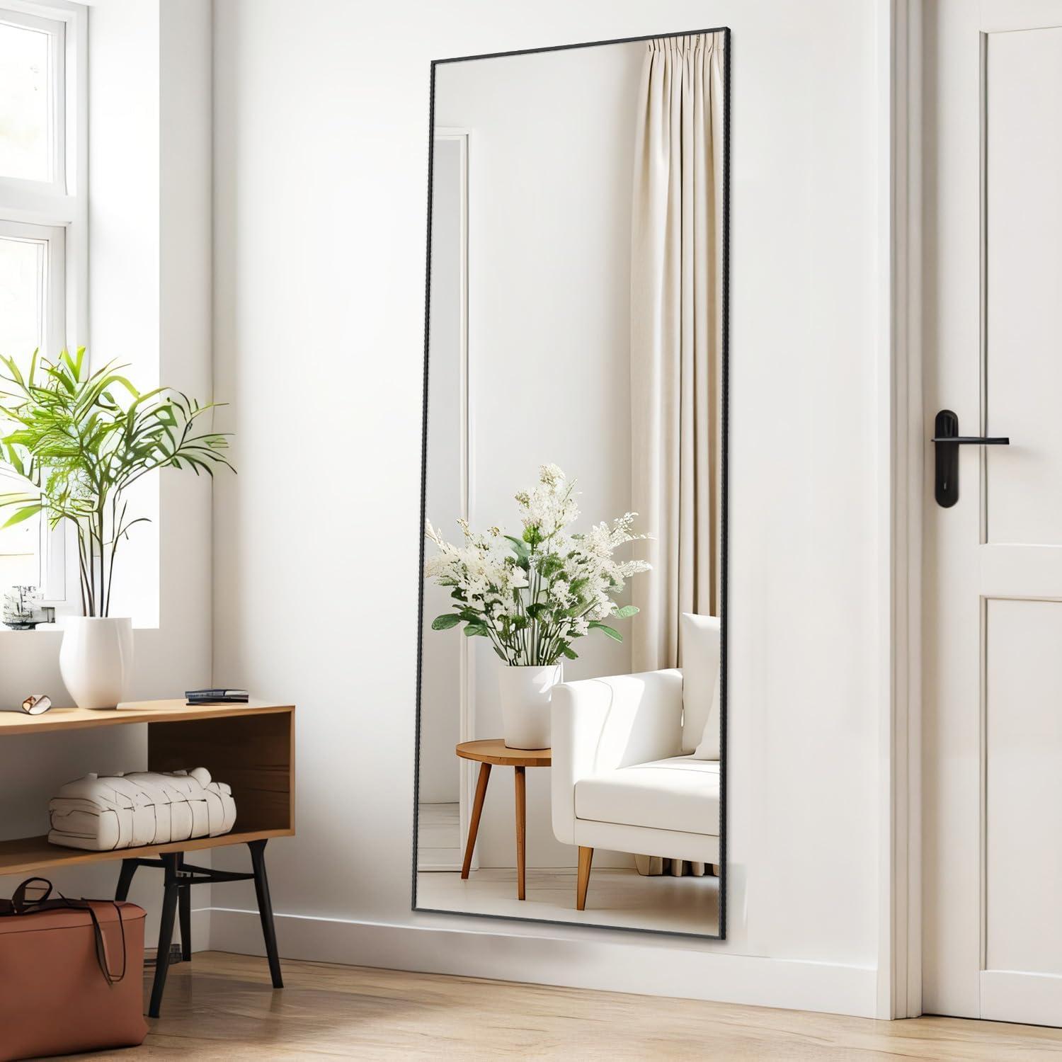 SIMENMAX Full Length Mirror, 21"x64" Nano Glass Floor Mirror, Standing Rectangle Floor Mirrors Body Dressing Wall-Mounted Mirror for Living Room, Bedroom,Black