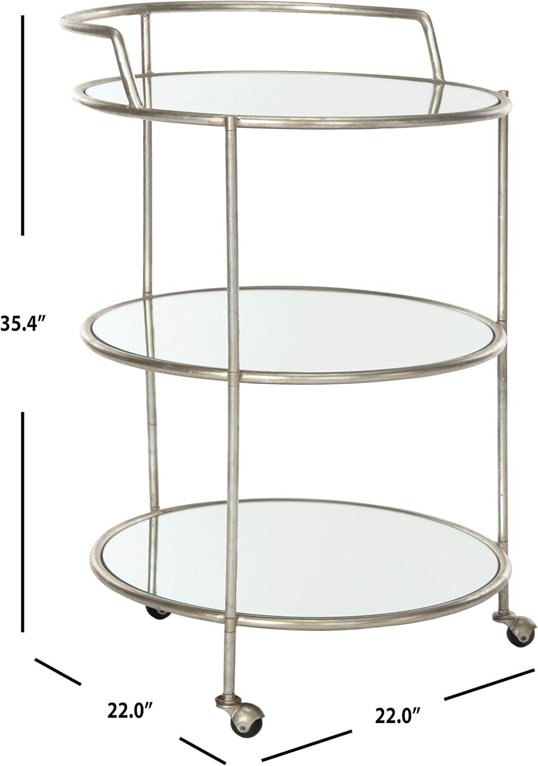 Dulcinea Transitional Silver Round Bar Cart with Mirrored Shelves