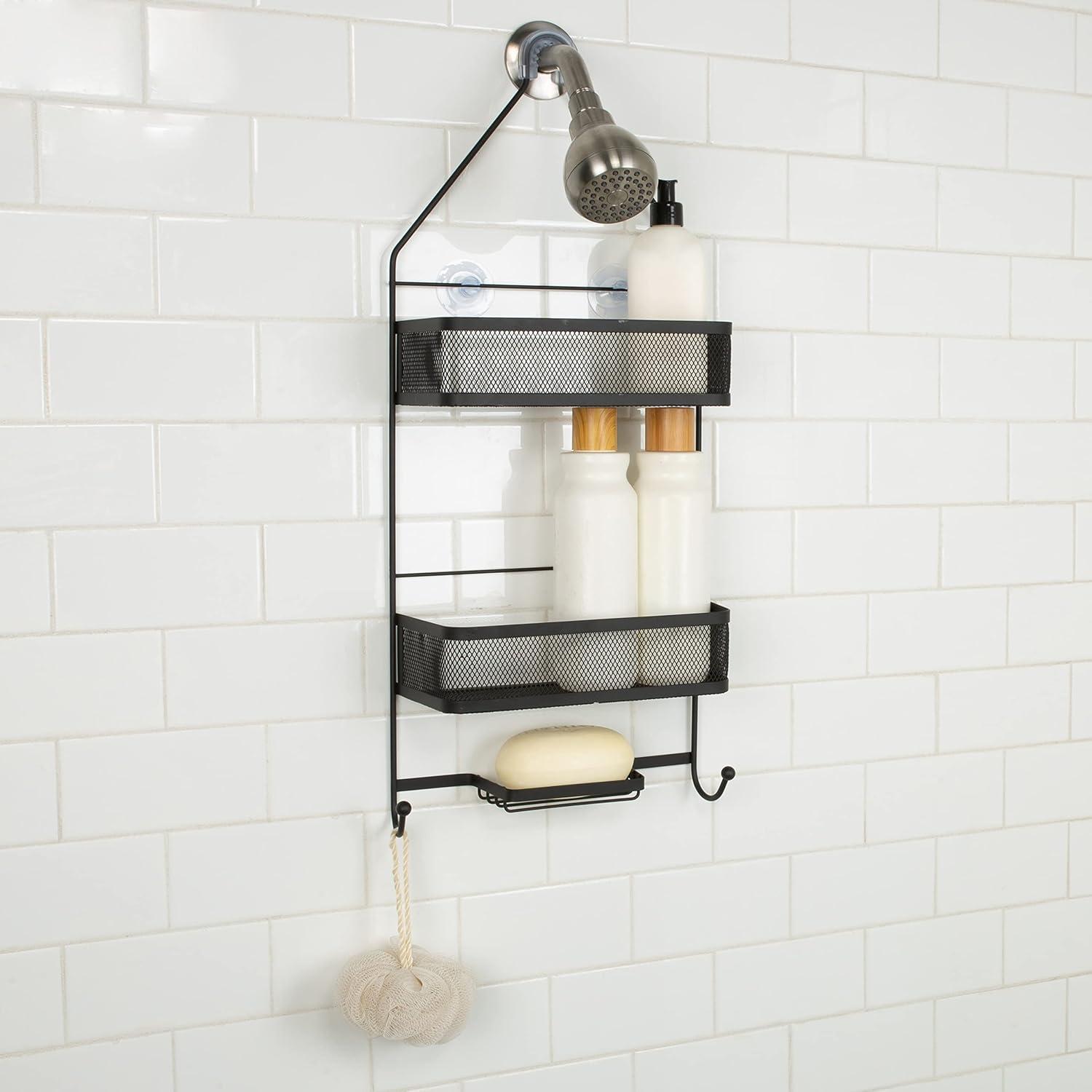 Bath Bliss Mesh Collection Deluxe Two Shelf Shower Caddy in Matte Black