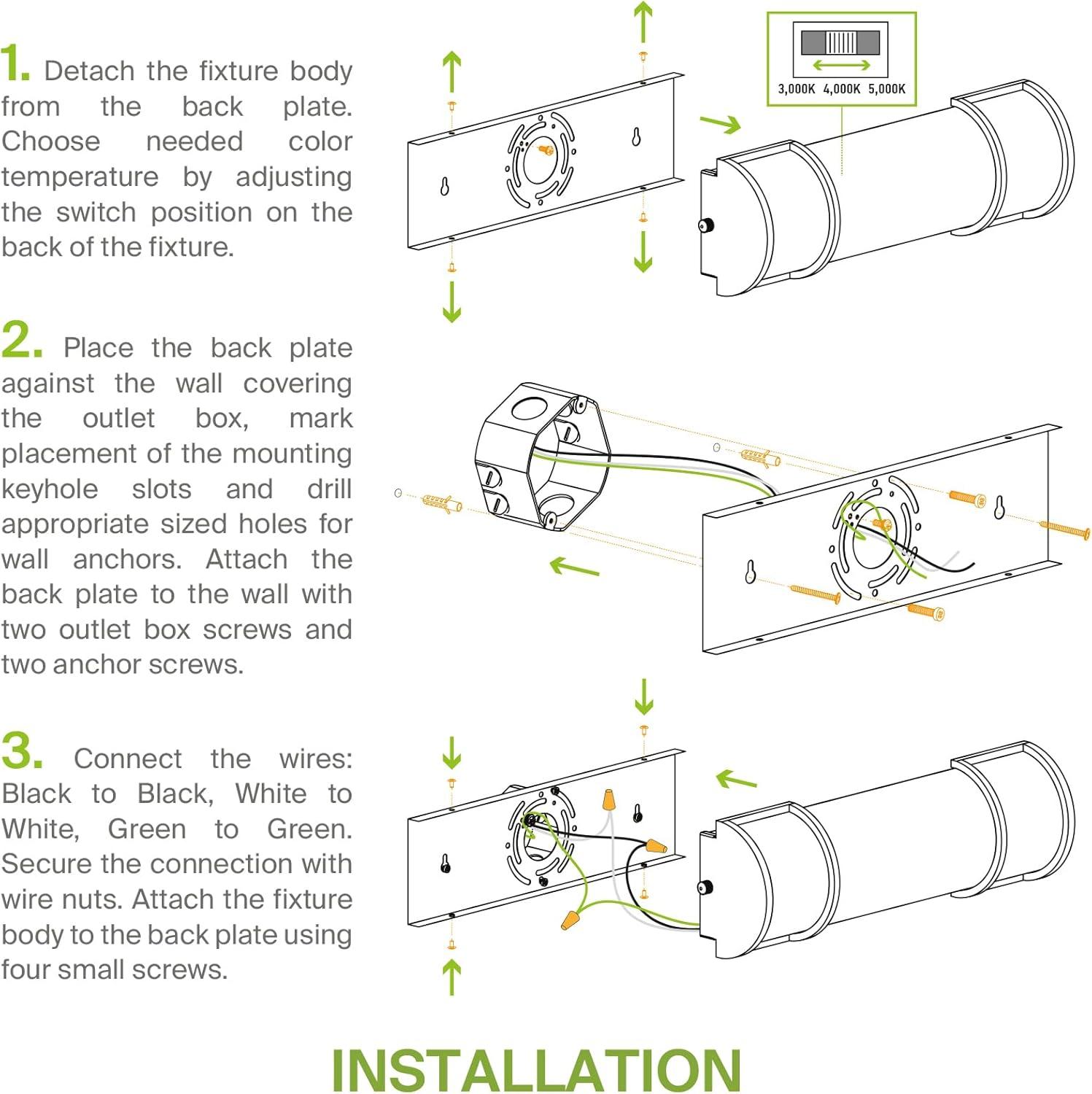 ASD LED 24 Inch Wall Mount Vanity Lighting Fixture | 25W 2600LM 3000K-5000K 100-277V | 3CCT, Dimmable, ETL Listed | Bathroom Linear Light Bar, Long Tube Bath Sconce | Nickel