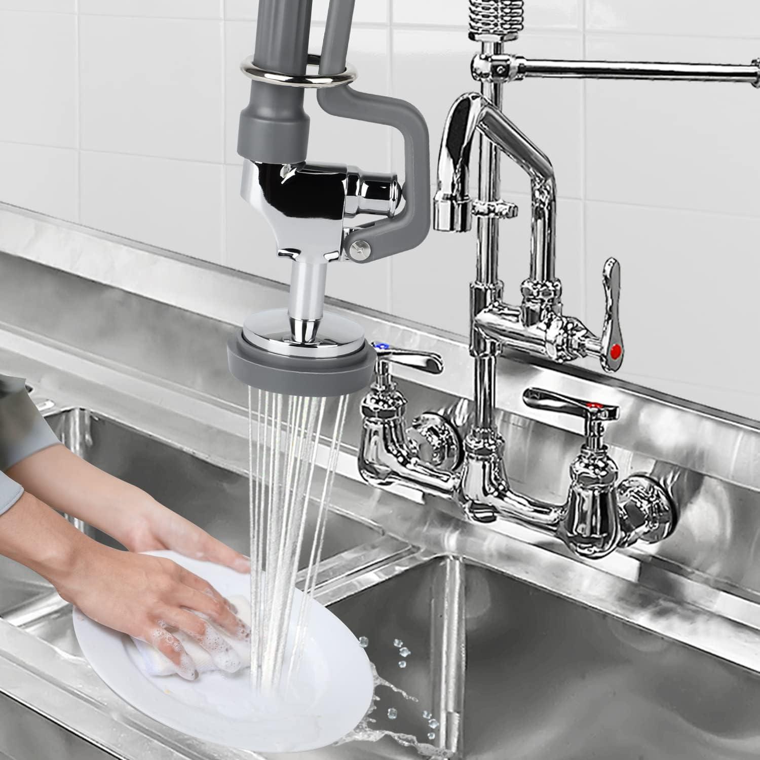 KWODE Pre-rinse Spray Valve Head for All Commercial Kitchen Sink Faucet, High Pressure Dish Sprayer Nozzle with Hand Grip Assembly Replacement Kit for Restaurant Industrial Faucets Black