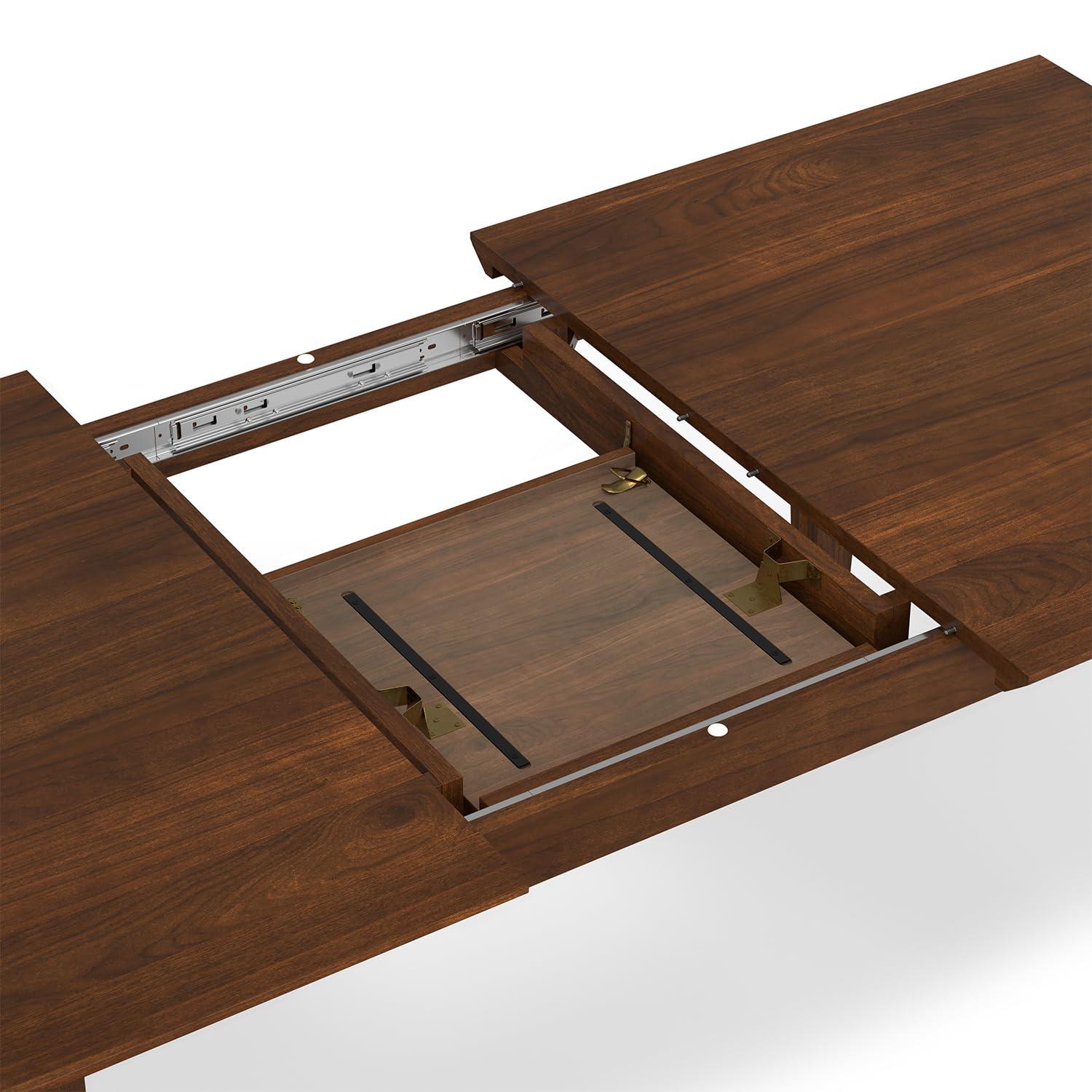 Draper 66-84"W Walnut Extendable Dining Table, Mid-Century Modern Style