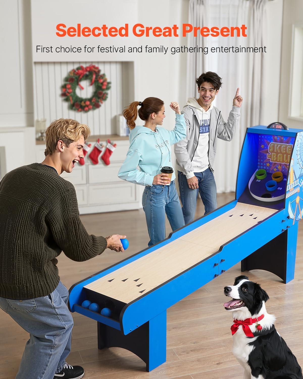 8 ft. Roll and Score Classic Arcade Game Table, Skee Ball Arcade Machine Indoor with Electronic Scorer, Sound, Automatic