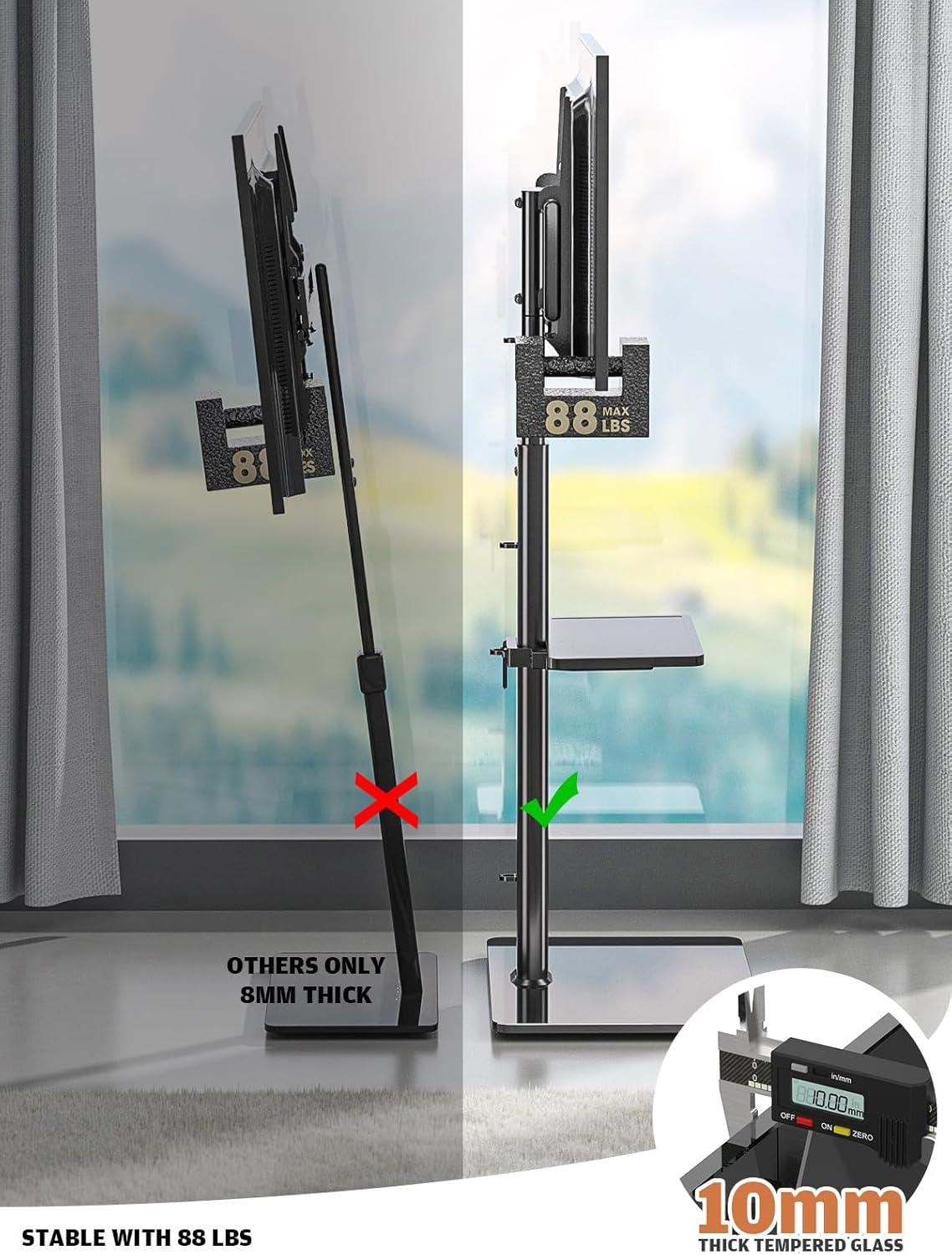 Hemudu Universal Floor TV Stand with Swivel Bracket and 2 Shelves, Black