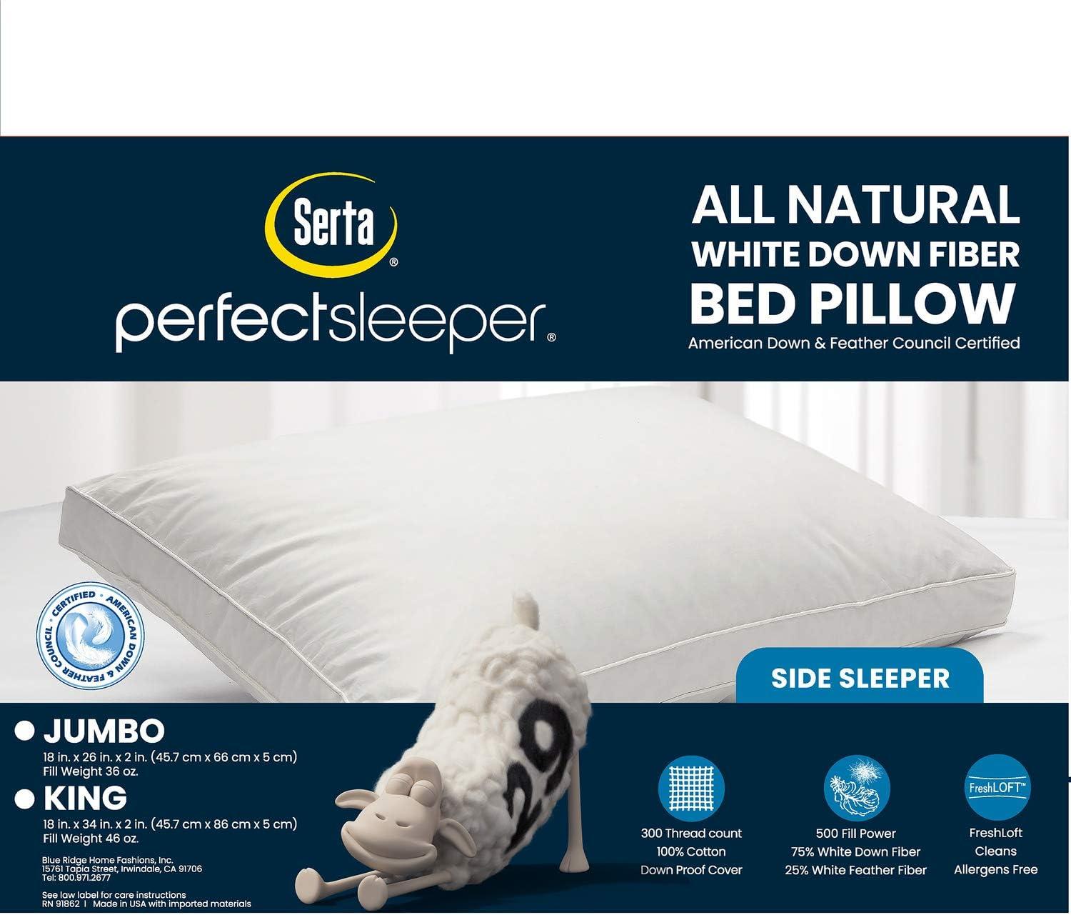 Serta 300 Thread Count White Down Fiber Bed Pillow-Side Sleeper