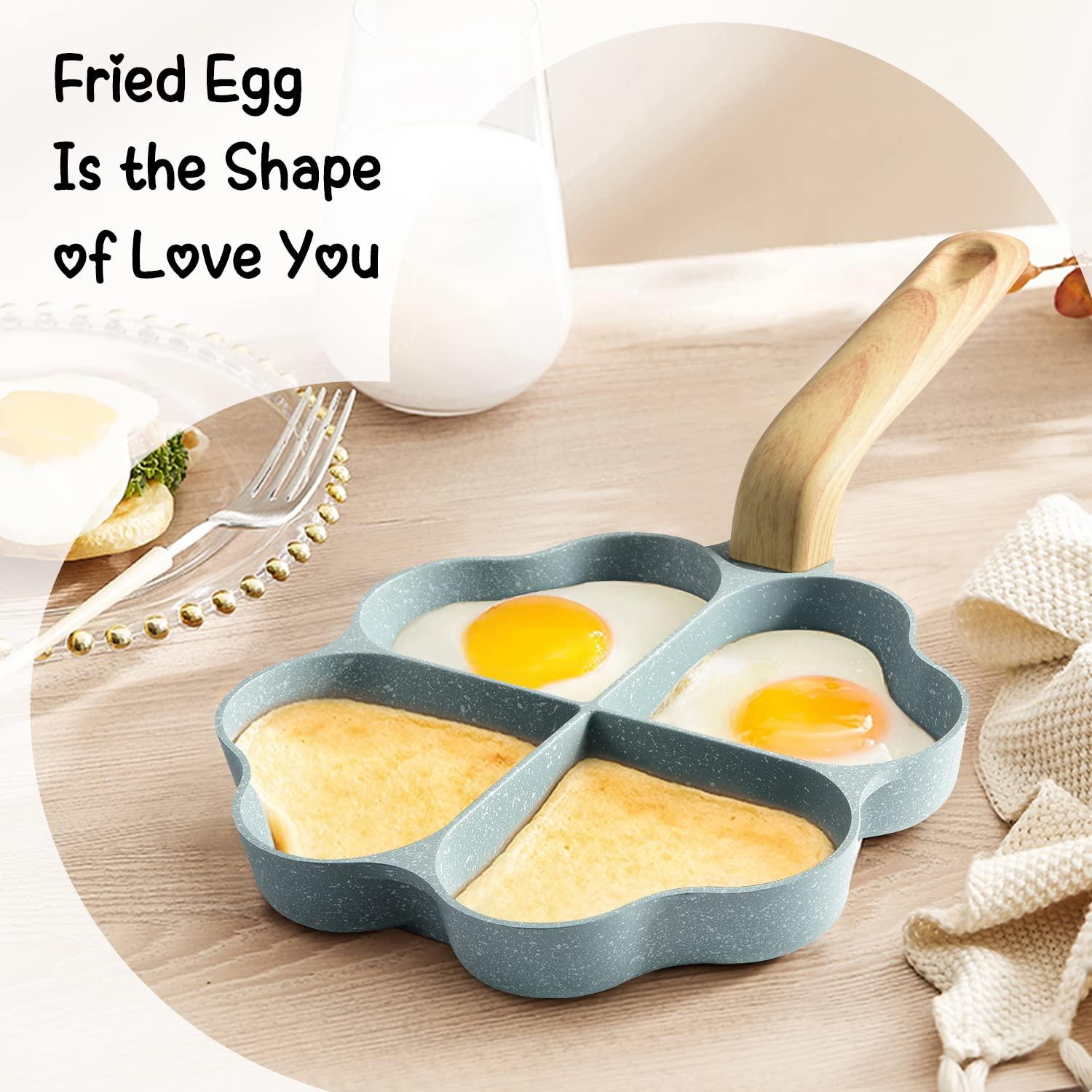 Caannasweis Egg Omelette Pan, 4-Cup Nonstick Granite Omelette Skillet Breakfast Frying Pan Egg Cooker Suitable for Gas Stove & Induction Cookware, PFOA PFOS Free, Green Heart Shaped