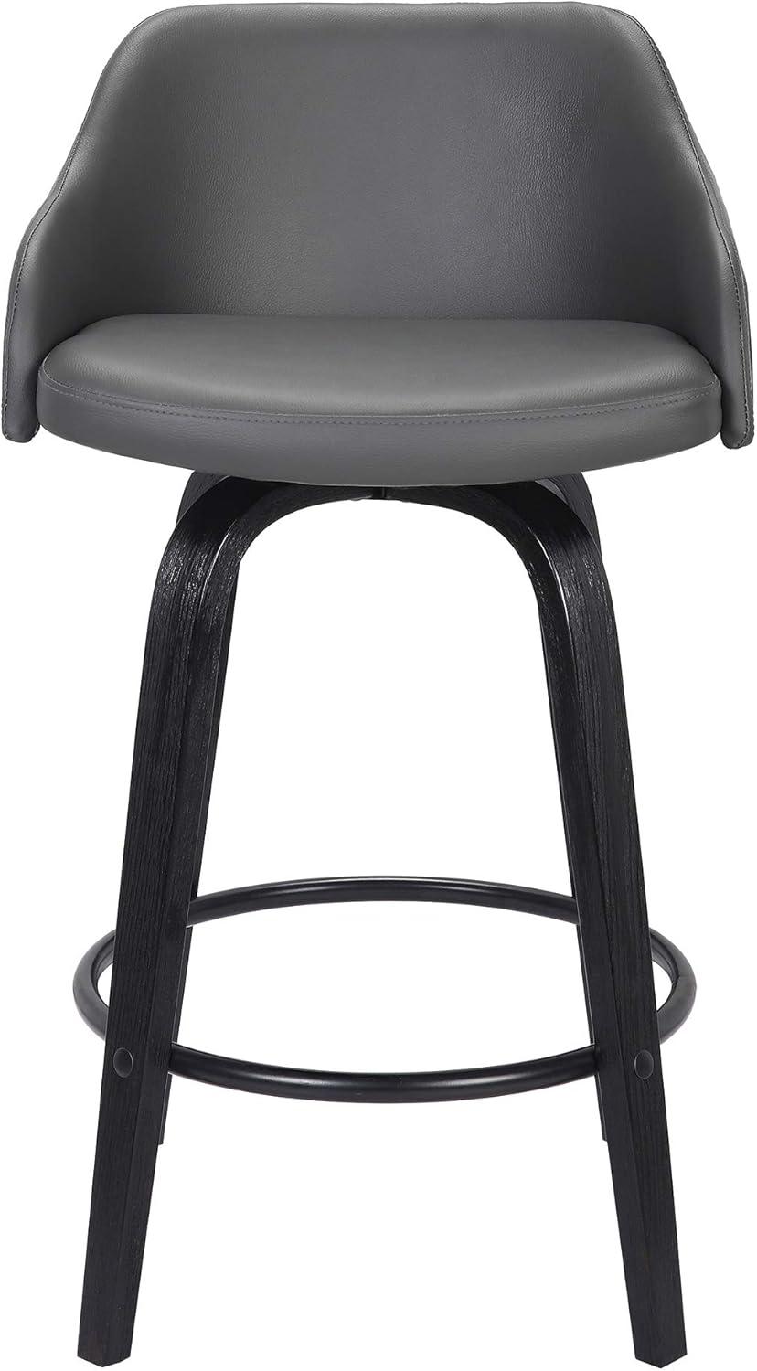 Alec Contemporary Black Wood & Grey Faux Leather Swivel Barstool, 30"