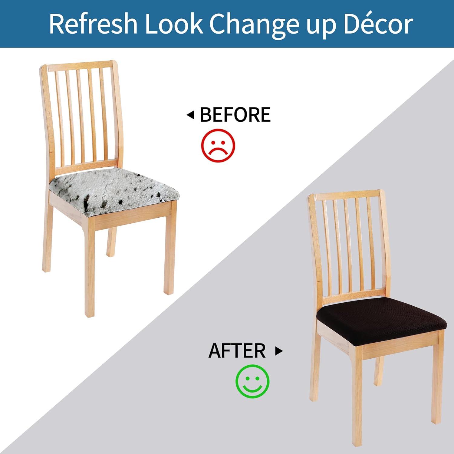 Smiry Dining Chair Seat Covers Stretch Jacquard Chair Slipcover with Ties (Set of 6, Beige)