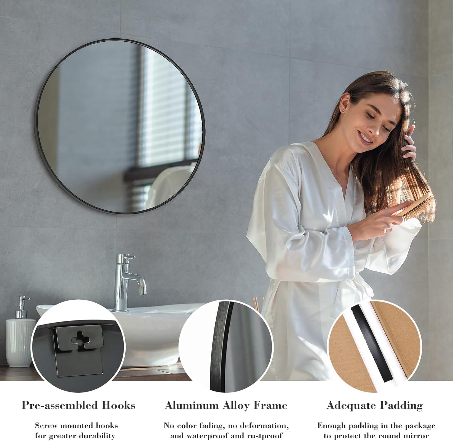 20" Round Silver Aluminum Wall Mirror