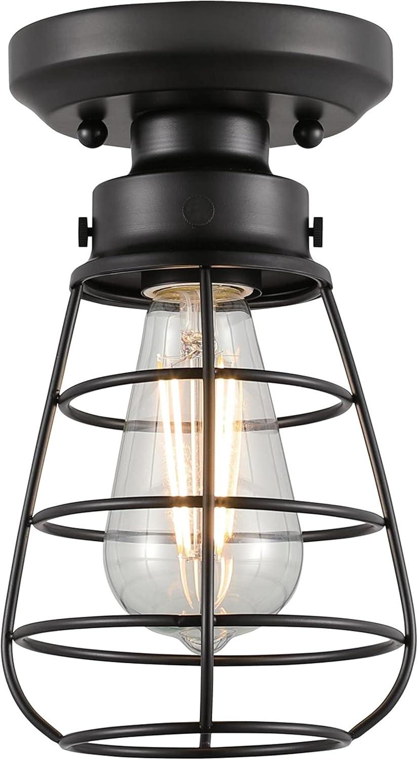 Westinghouse Westinghouse Lighting 6130700 Bandera Vintage-Style 5 Inch, One Light Semi-Flush Mount Ceiling Fixture, Matte Black Finish, Cage Shade