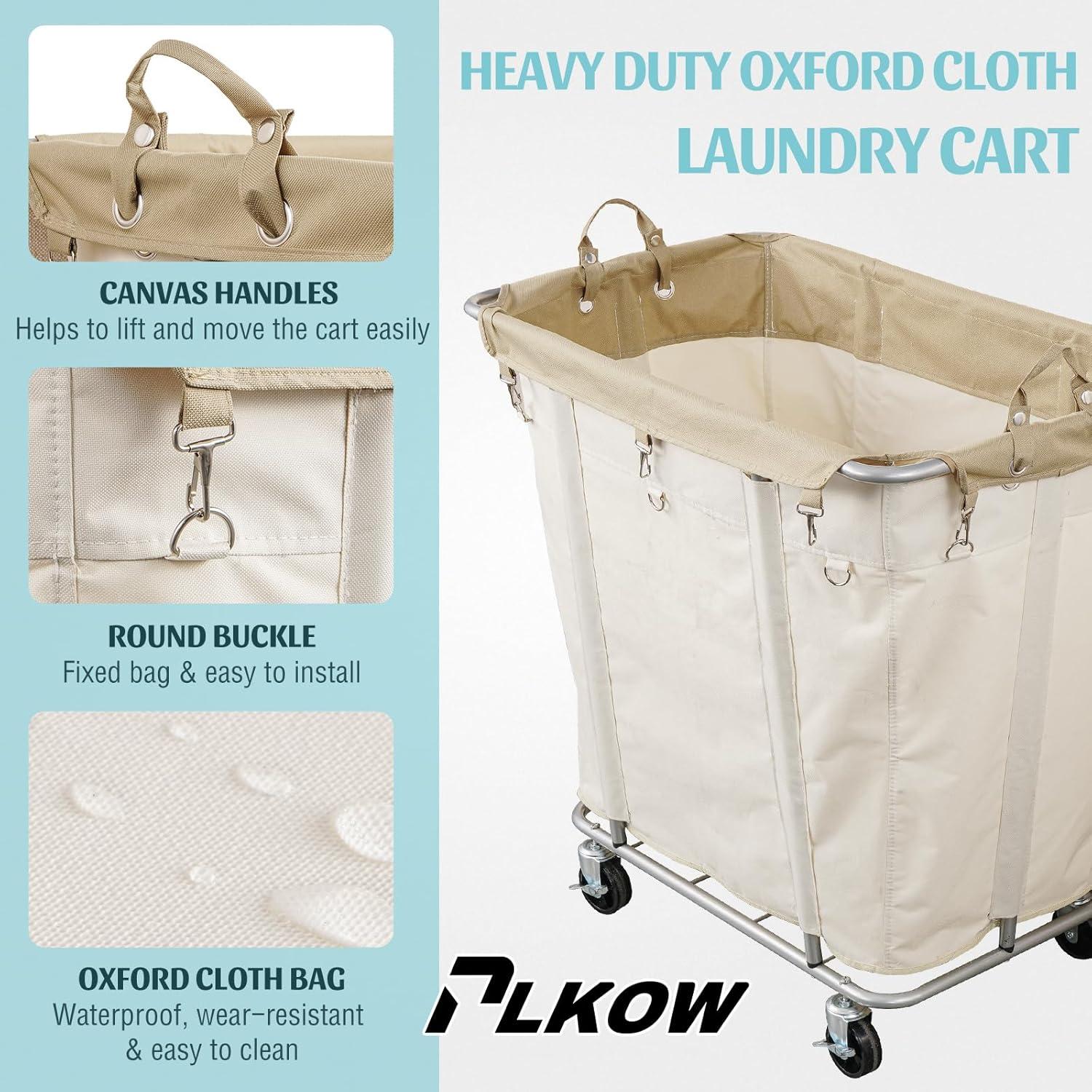 Laundry Cart with Wheels 320L Large Rolling Laundry Cart for Commercial/Home, Rolling Laundry Basket with Steel Frame and Waterproof Lining, 9 Bushel, 32.3L x 19.7W x 30.7H Inch, Beige