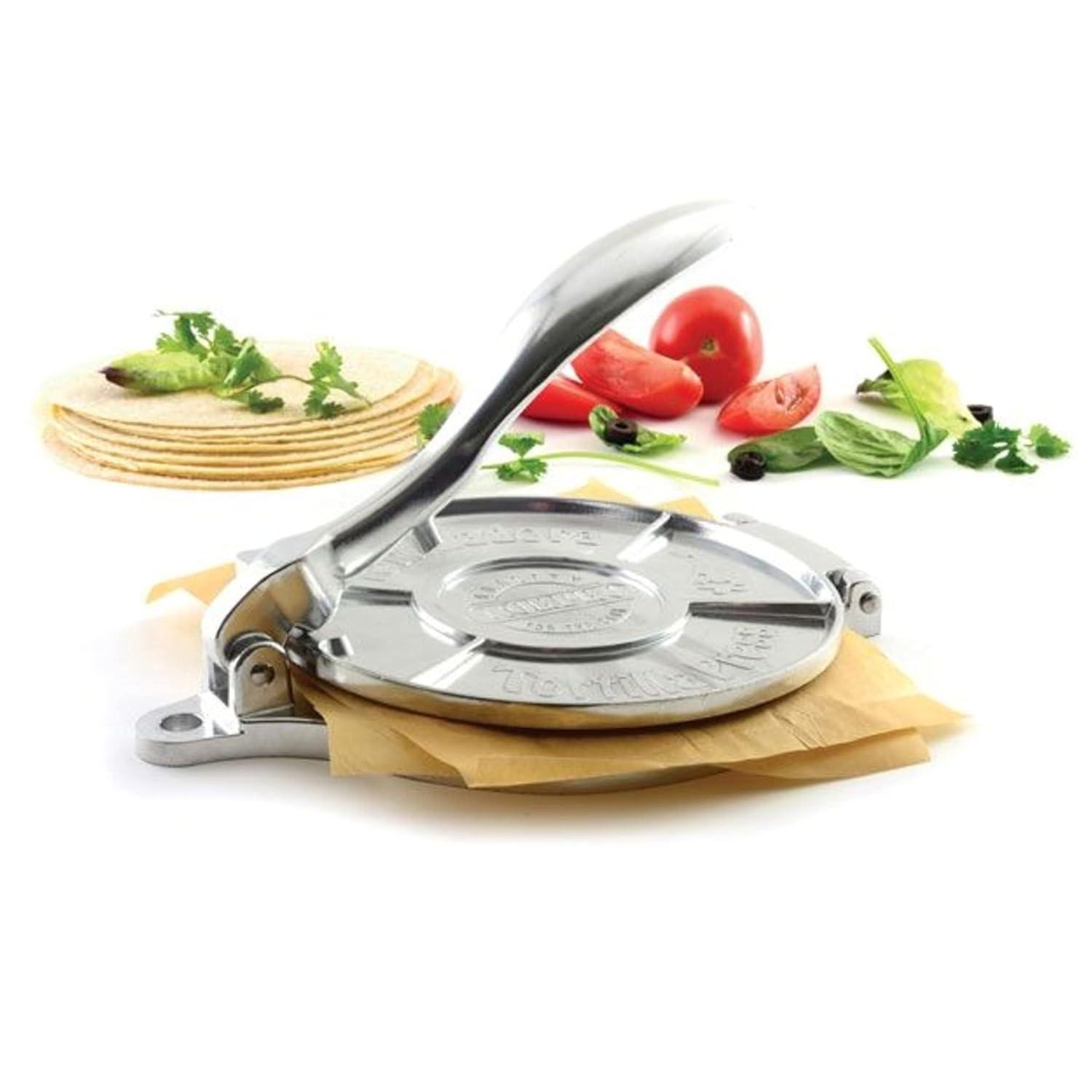 Norpro 8 Inch Round Cast Aluminum Tortilla Masa Dough Press Flattener, Silver