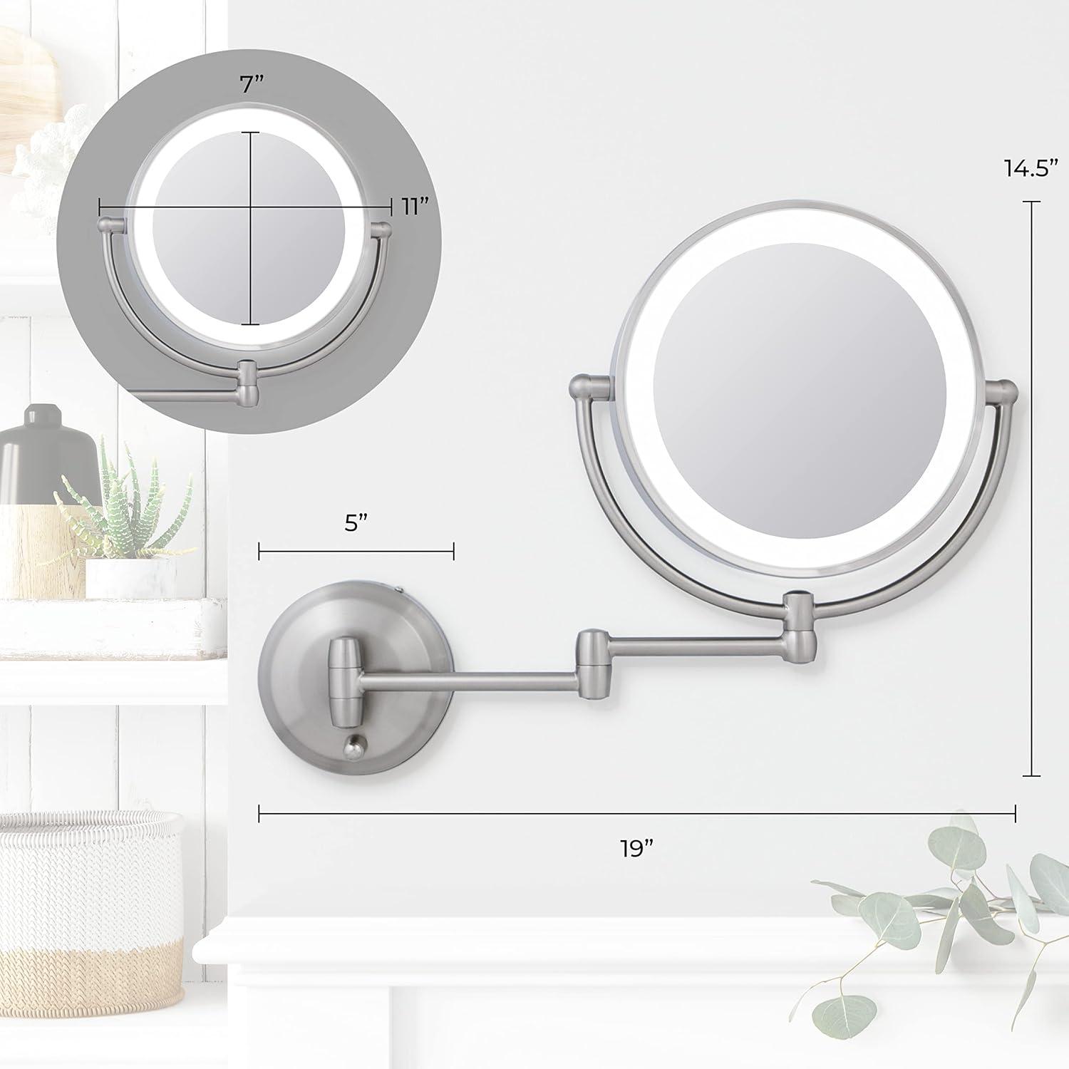 Satin Nickel Round LED Wall Mounted Magnifying Mirror