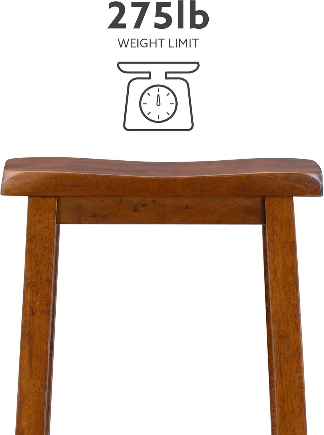 Linon Beamon 29" Sturdy Wood Backless Saddle Seat Bar Stool in Honey Brown