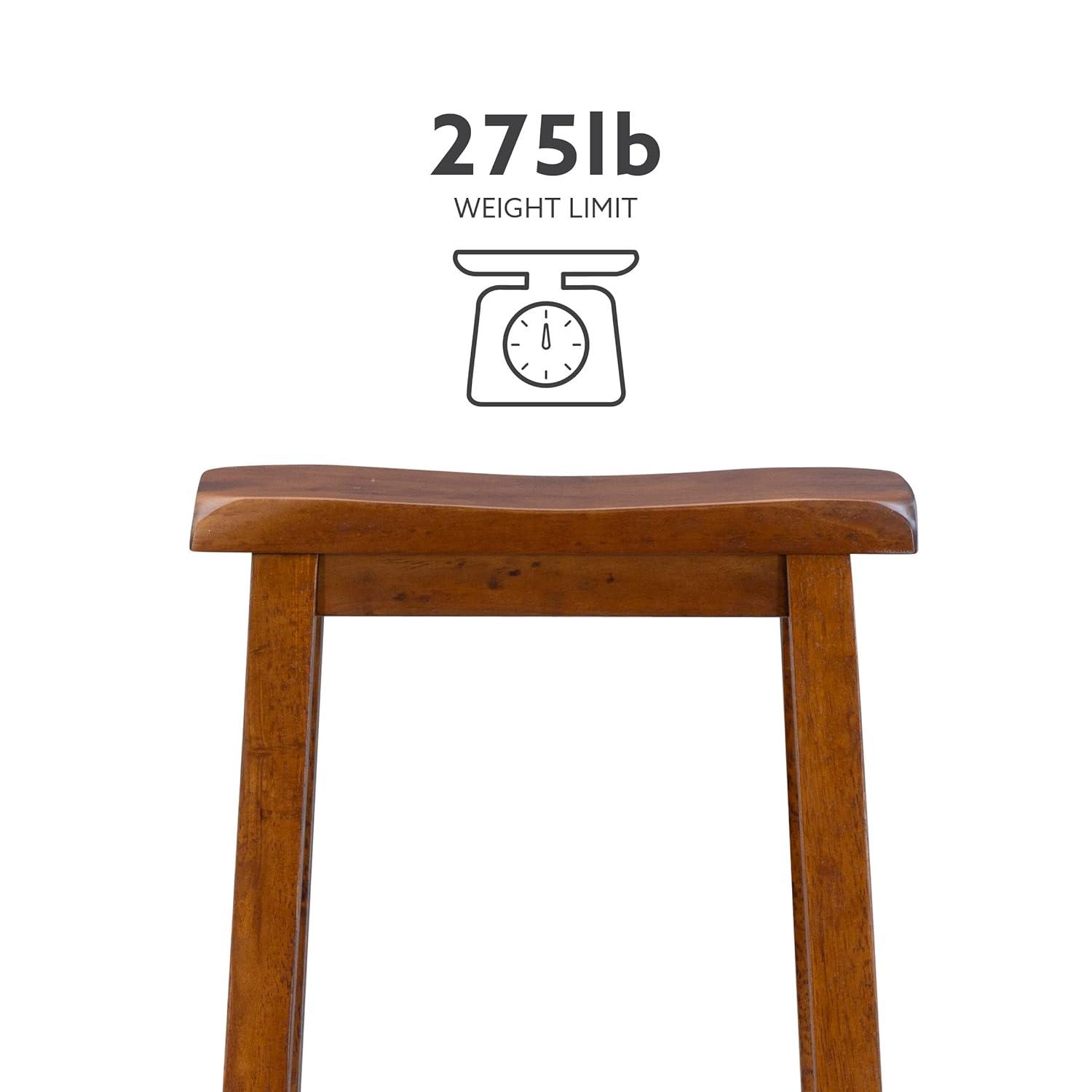 Linon Beamon 29" Sturdy Wood Backless Saddle Seat Bar Stool in Honey Brown