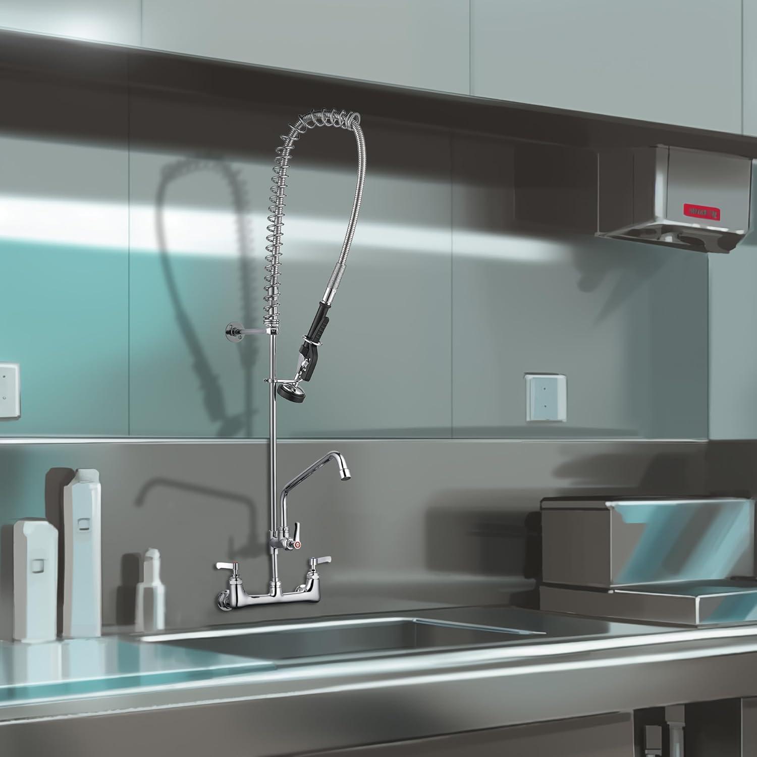 Aquaterior 44" Commercial Pre-Rinse Kitchen Faucet 12" Add-on Spout Wall Mount CUPC NSF CEC