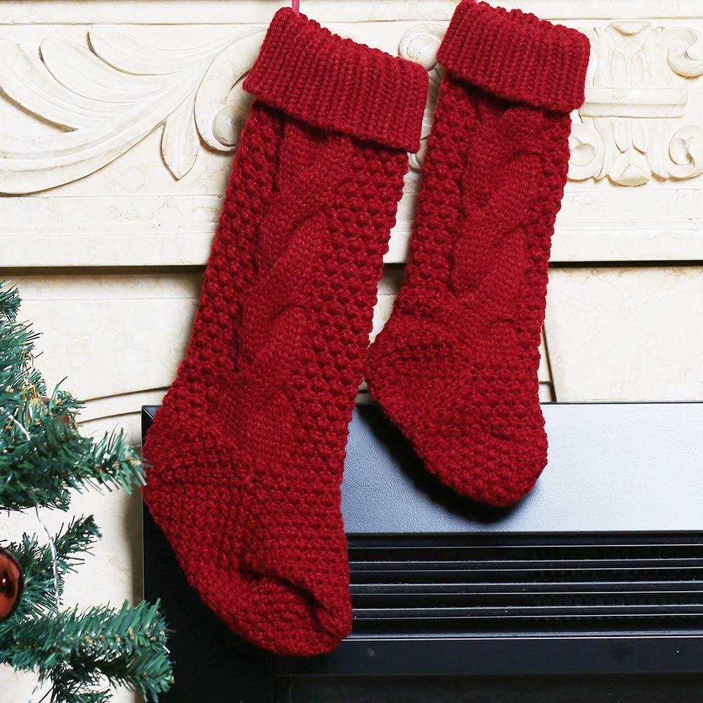 Burgundy and Cream Cable Knitted Christmas Stockings, 18 Inches, Set of 4