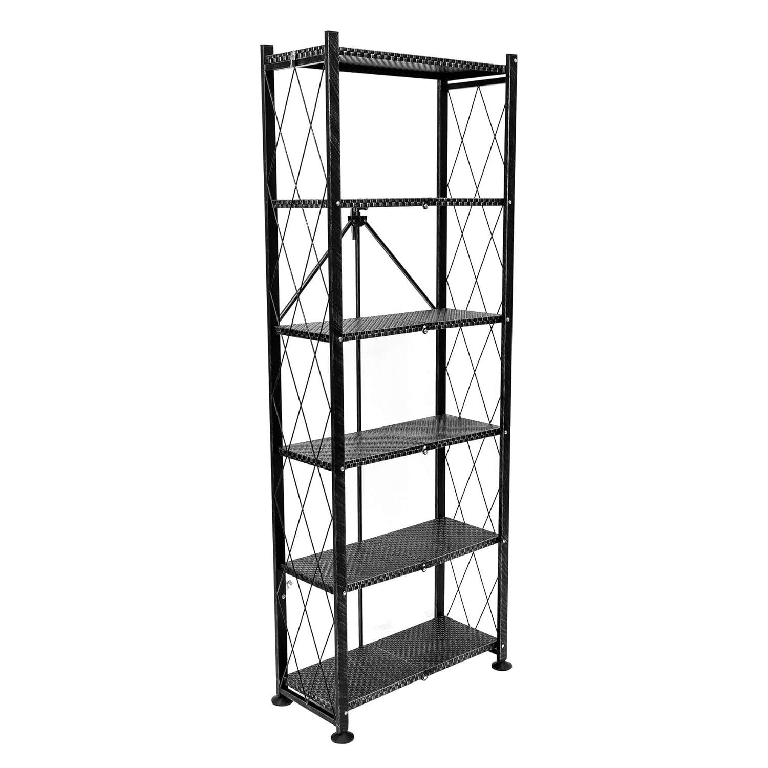 Origami Foldable 6-Shelf Classic Stamped Steel Bookcase