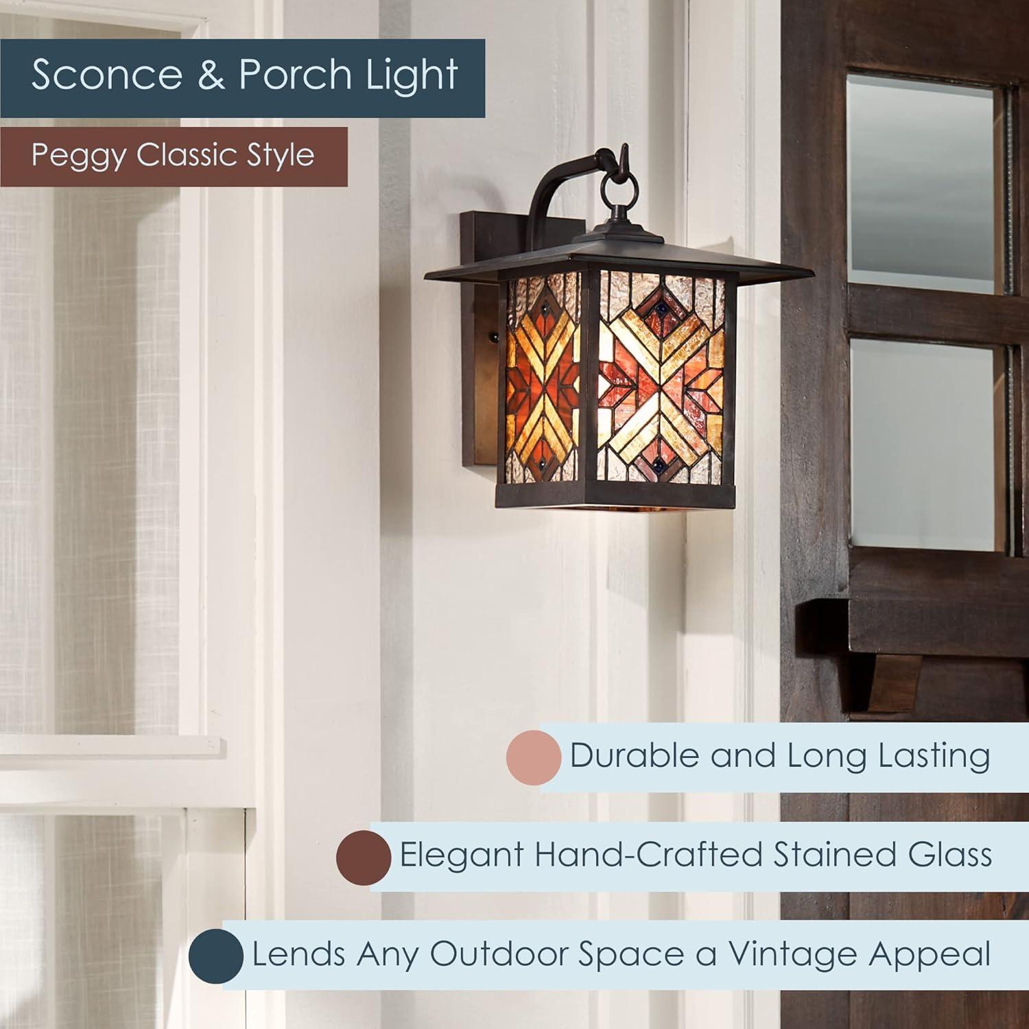 River of Goods 11.75" Stained Glass 1-Light Tiffany Style Bronze Outdoor Lantern Wall Sconce: ETL Listed, Metal Body, No Battery Required