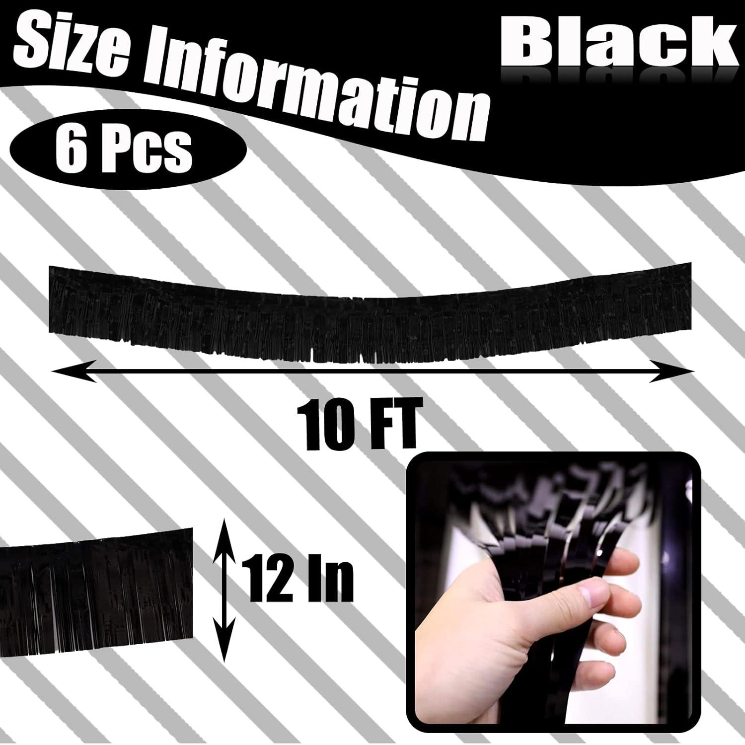 6 Pack 10 Feet Metallic Foil Fringe Garland Tinsel Streamers, Boriyuan Wall Hanging Fringe Backdrop Banner for Parade Floats, Wedding, Birthday, Christmas, New Year Party Decorations (Black)