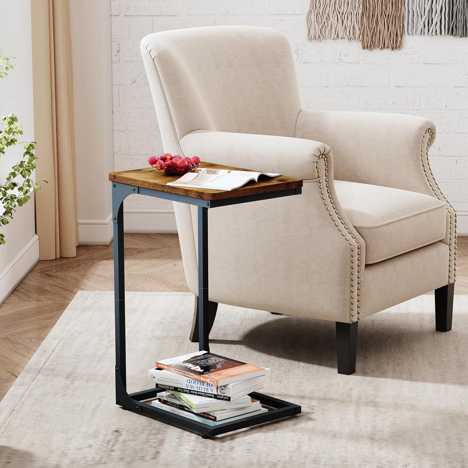 C Table Side Table Set of 2 Living Room Sets C Shaped Couch Tray End Tables Modern, Black and White