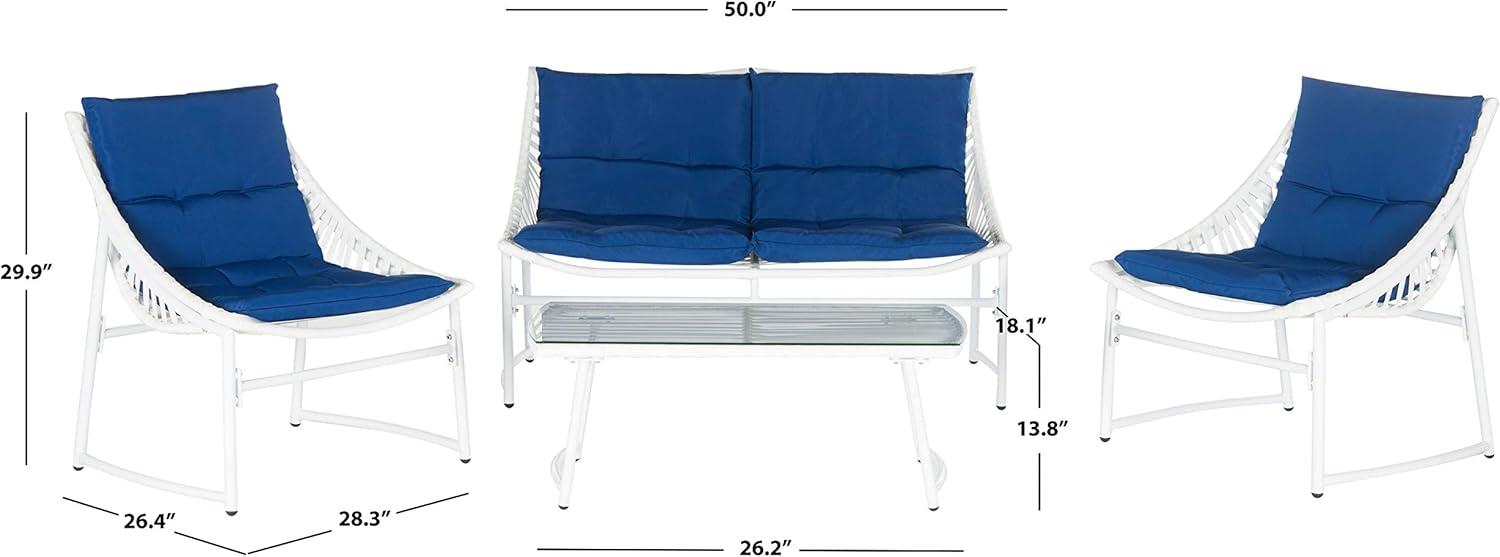 SAFAVIEH Outdoor Collection Berkane 4-Piece Outdoor Set White/Navy