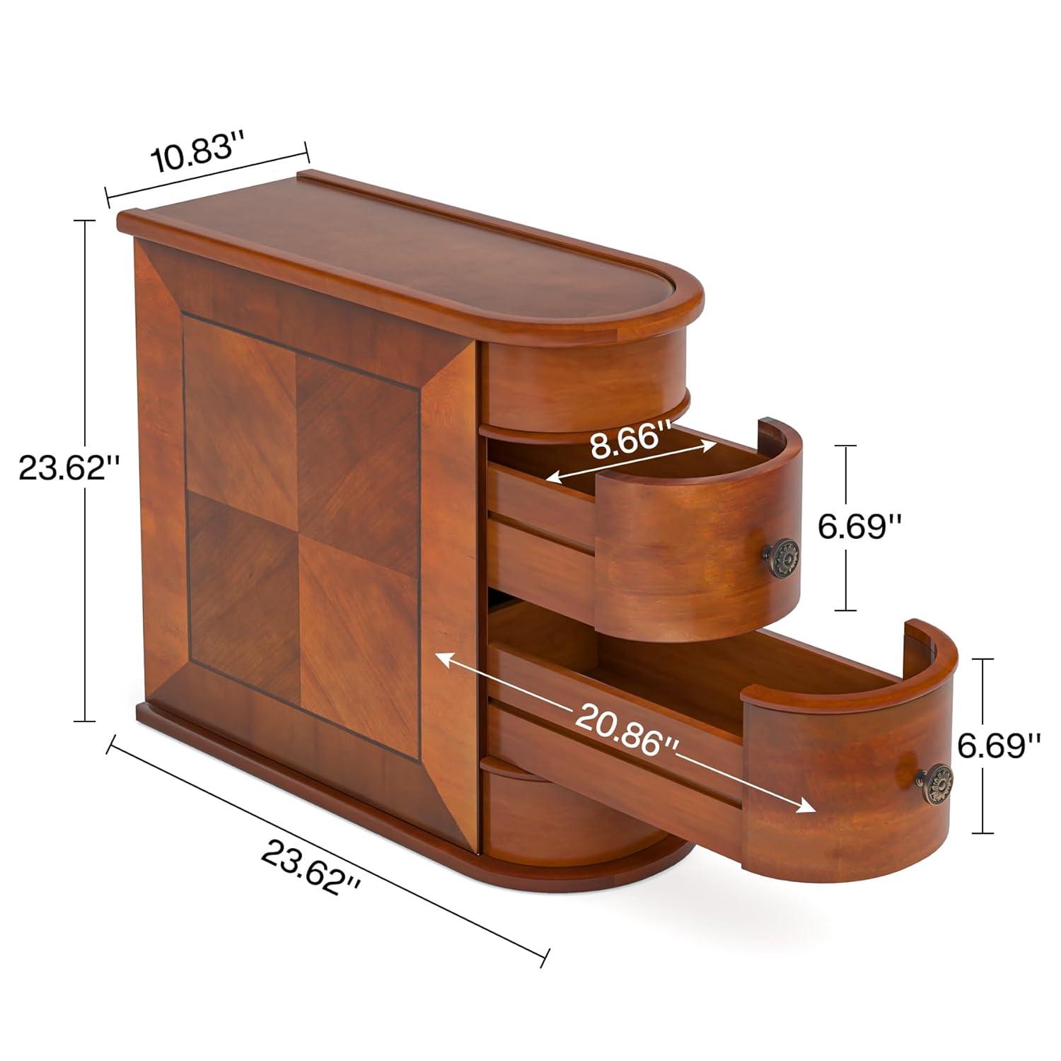 Tribesigns Solid End Table, Set of 2, Two-Drawer Narrow Side Table, Fully Assembled, Brown
