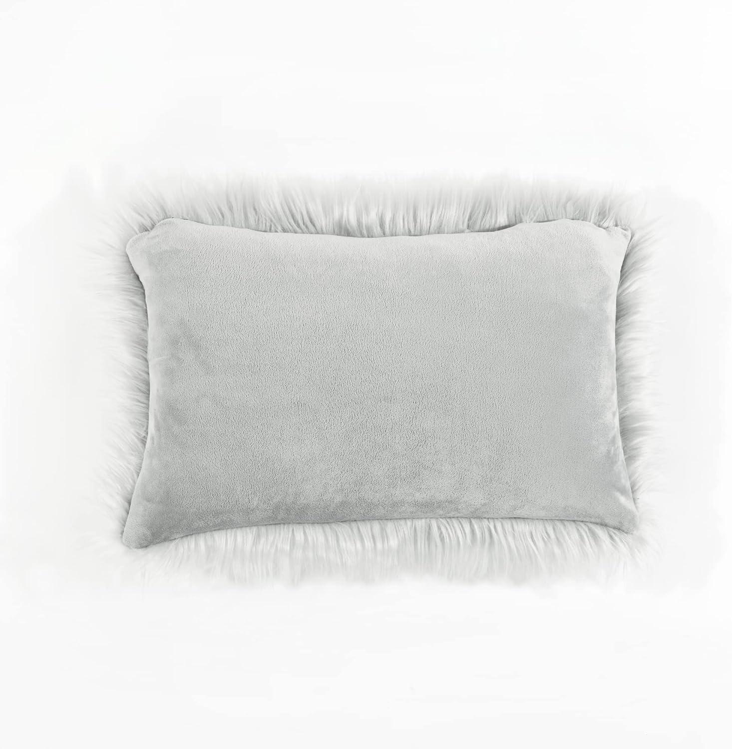 Gray Faux Fur Euro Pillow Cover, 13" x 20"